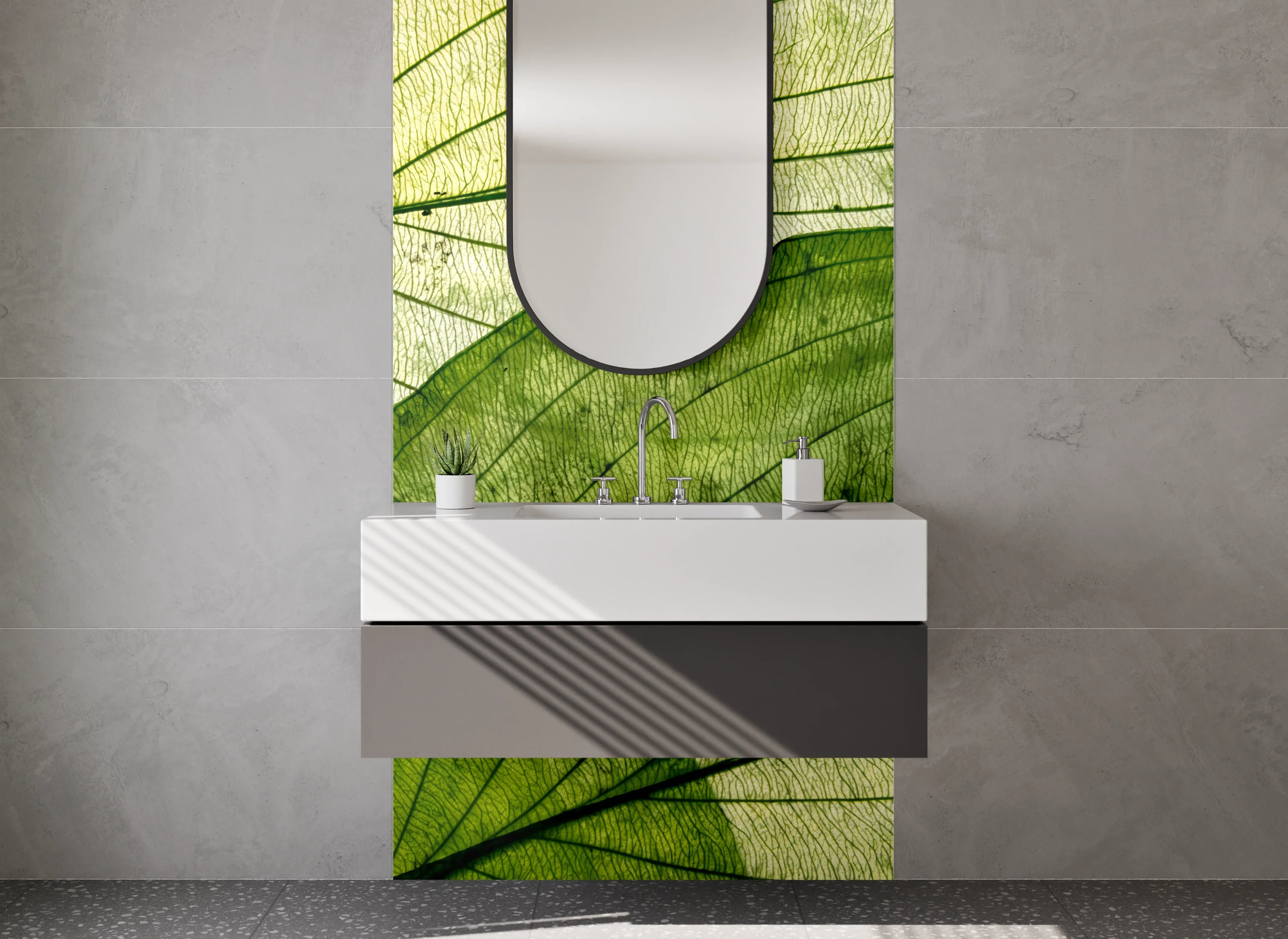 Waschbecken-Rückwand - Transparente Blätter – Grünes Naturmotiv
