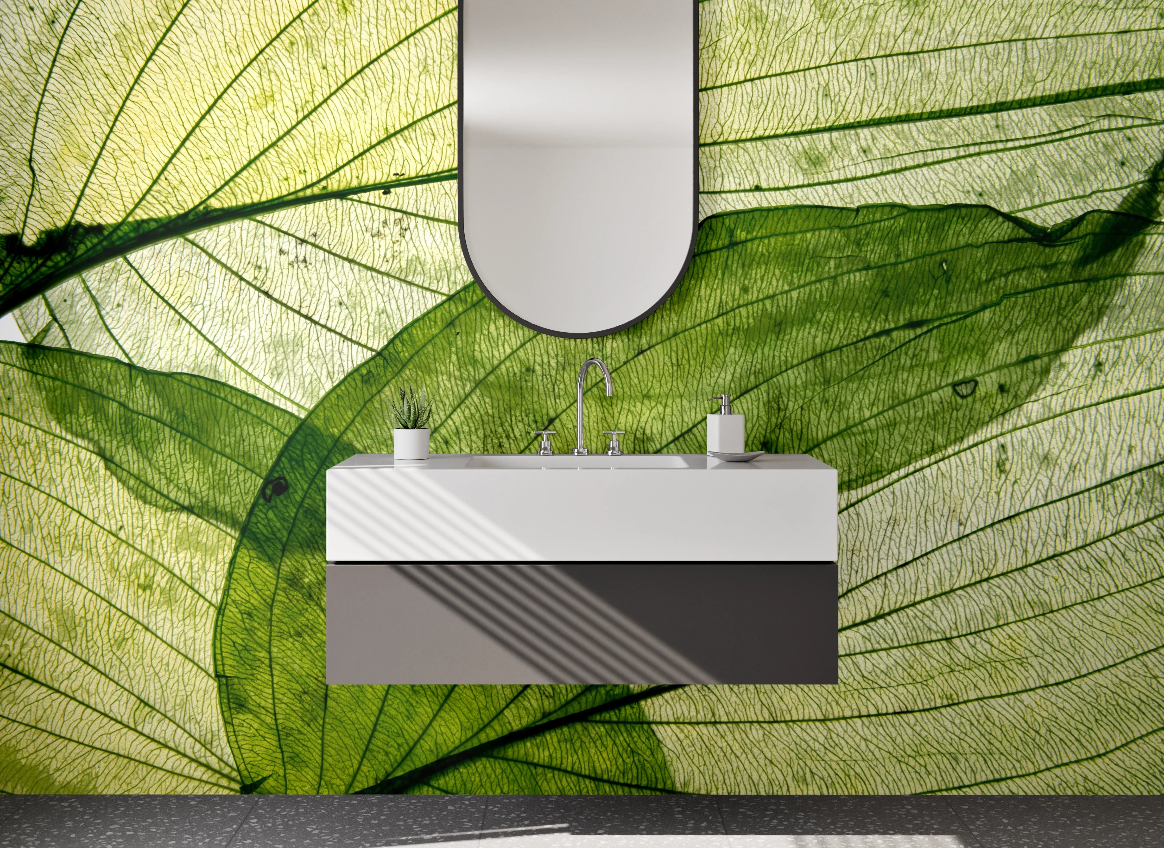 Waschbecken-Rückwand - Transparente Blätter – Grünes Naturmotiv