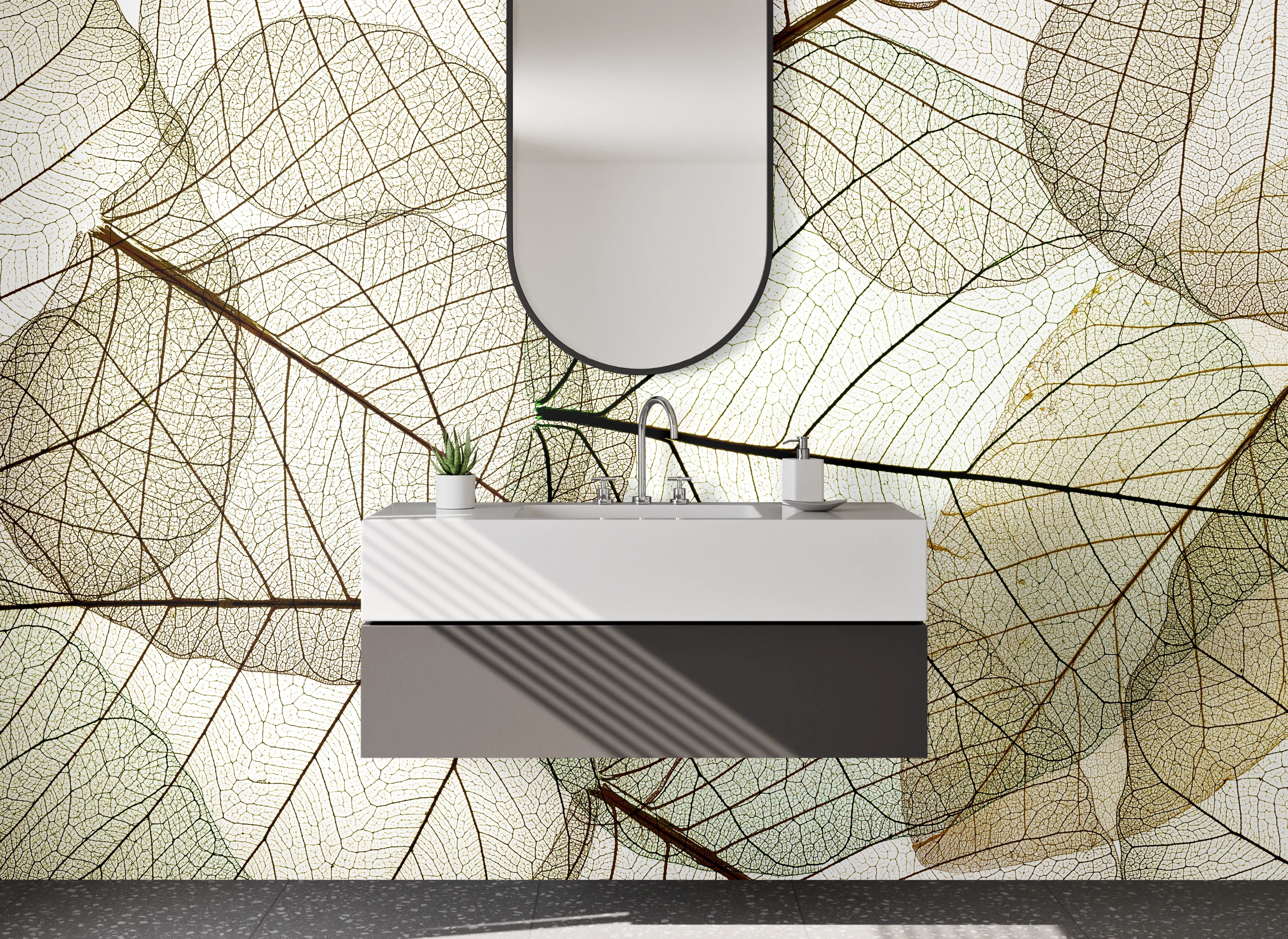 Waschbecken-Rückwand - Transparente Blätter – Natur Lineart Design