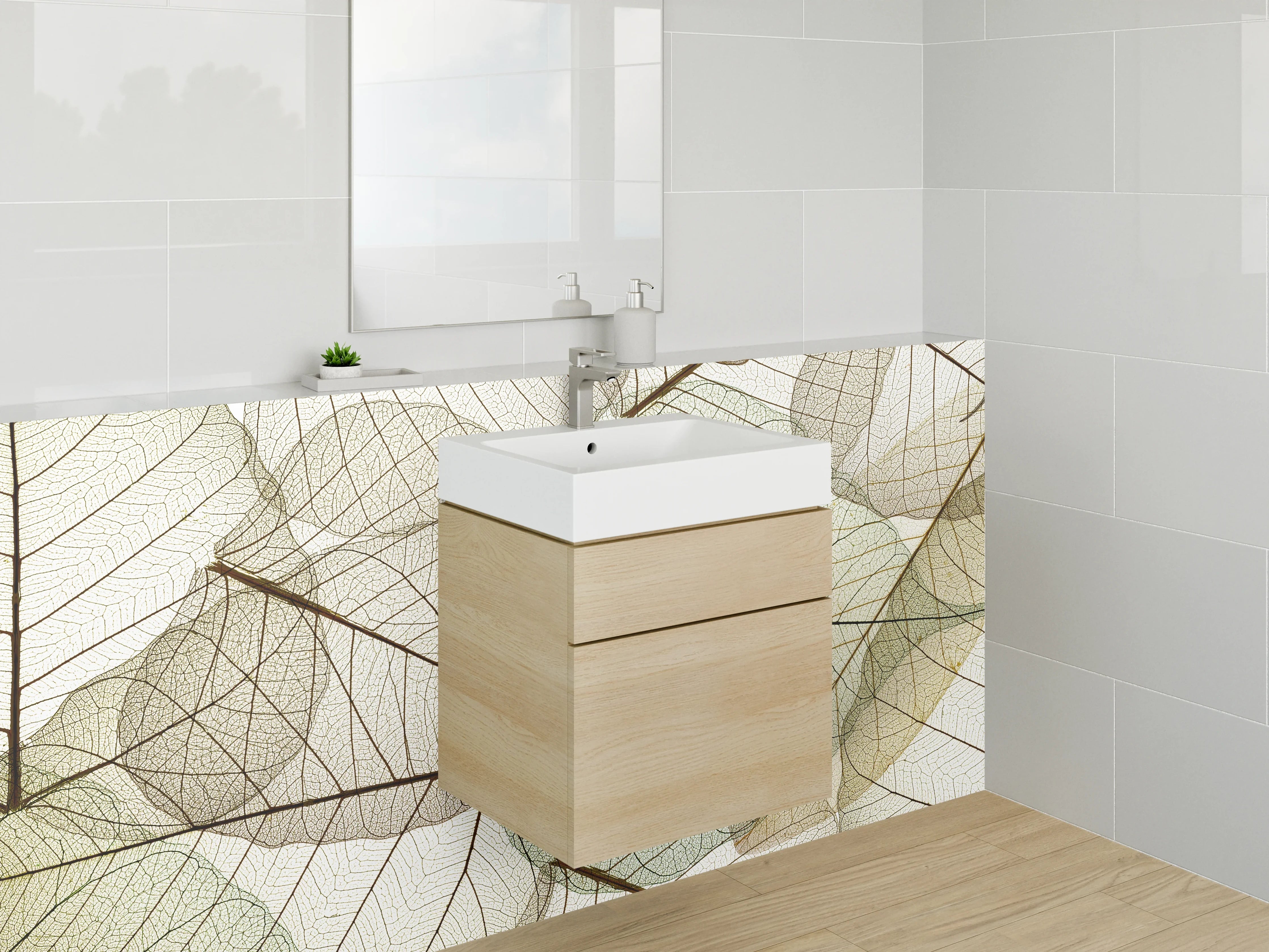 Waschbecken-Rückwand - Transparente Blätter – Natur Lineart Design