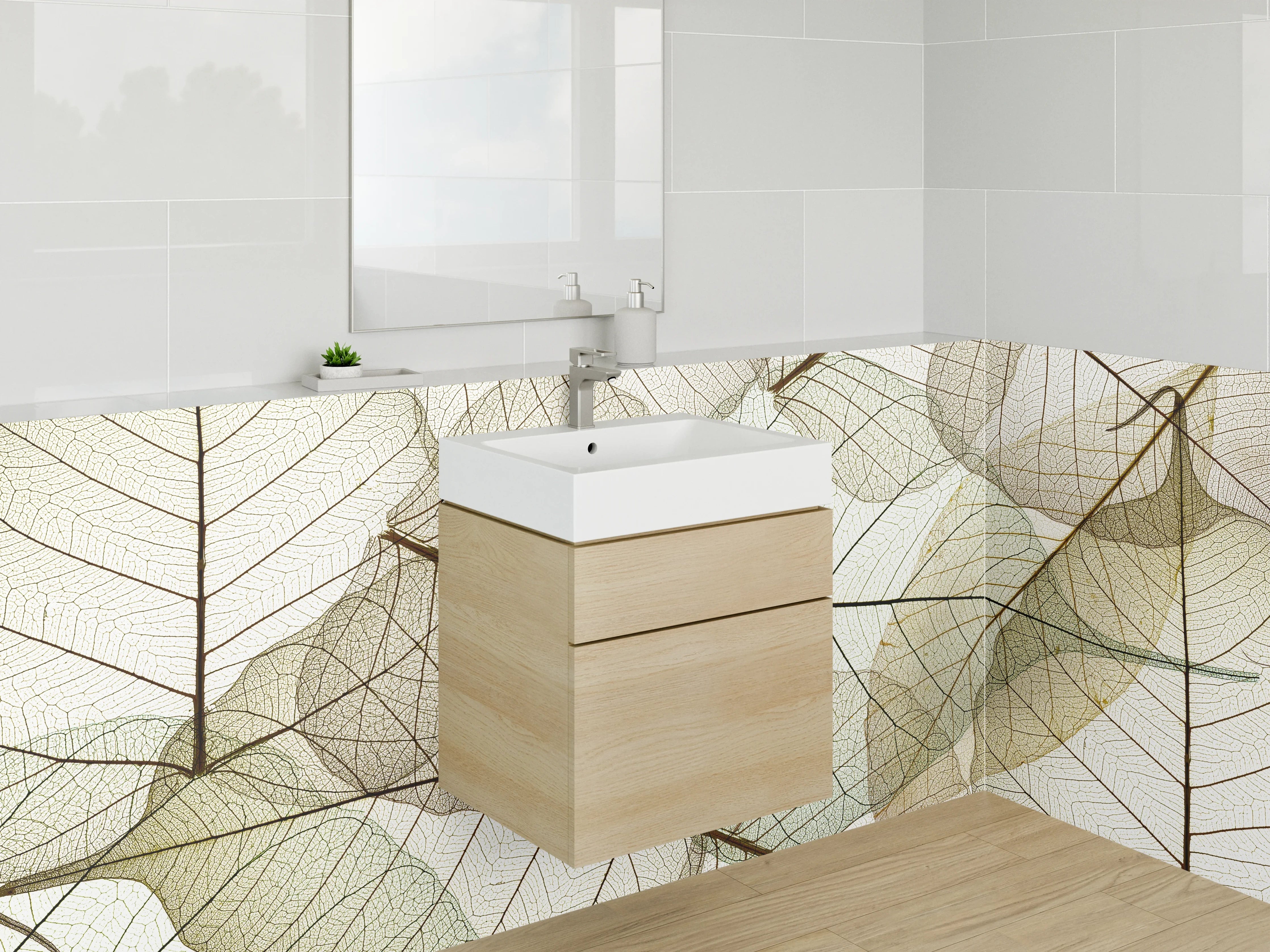 Waschbecken-Rückwand - Transparente Blätter – Natur Lineart Design