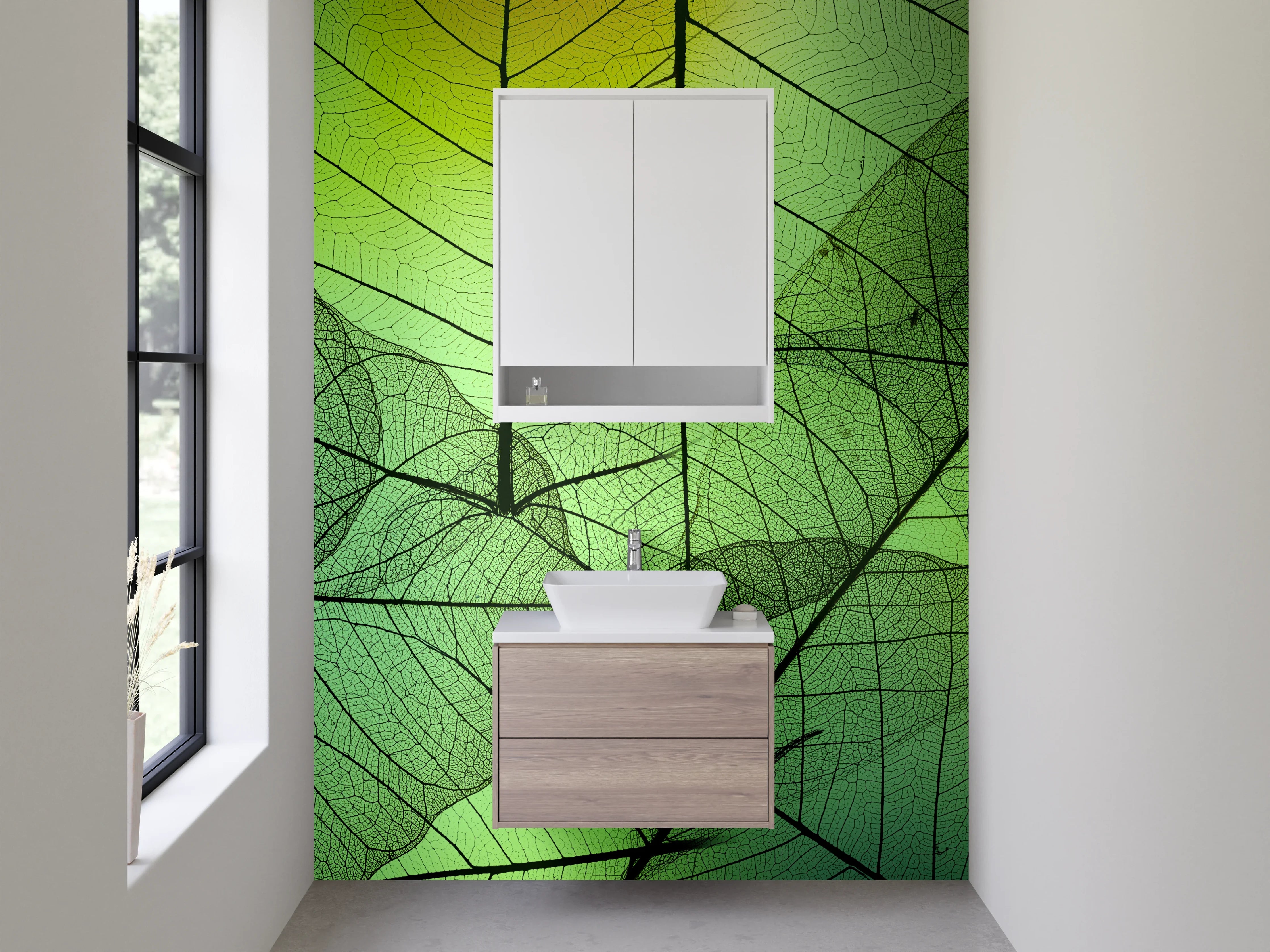 Waschbecken-Rückwand - Transparente Blätter grün – Natur-Design