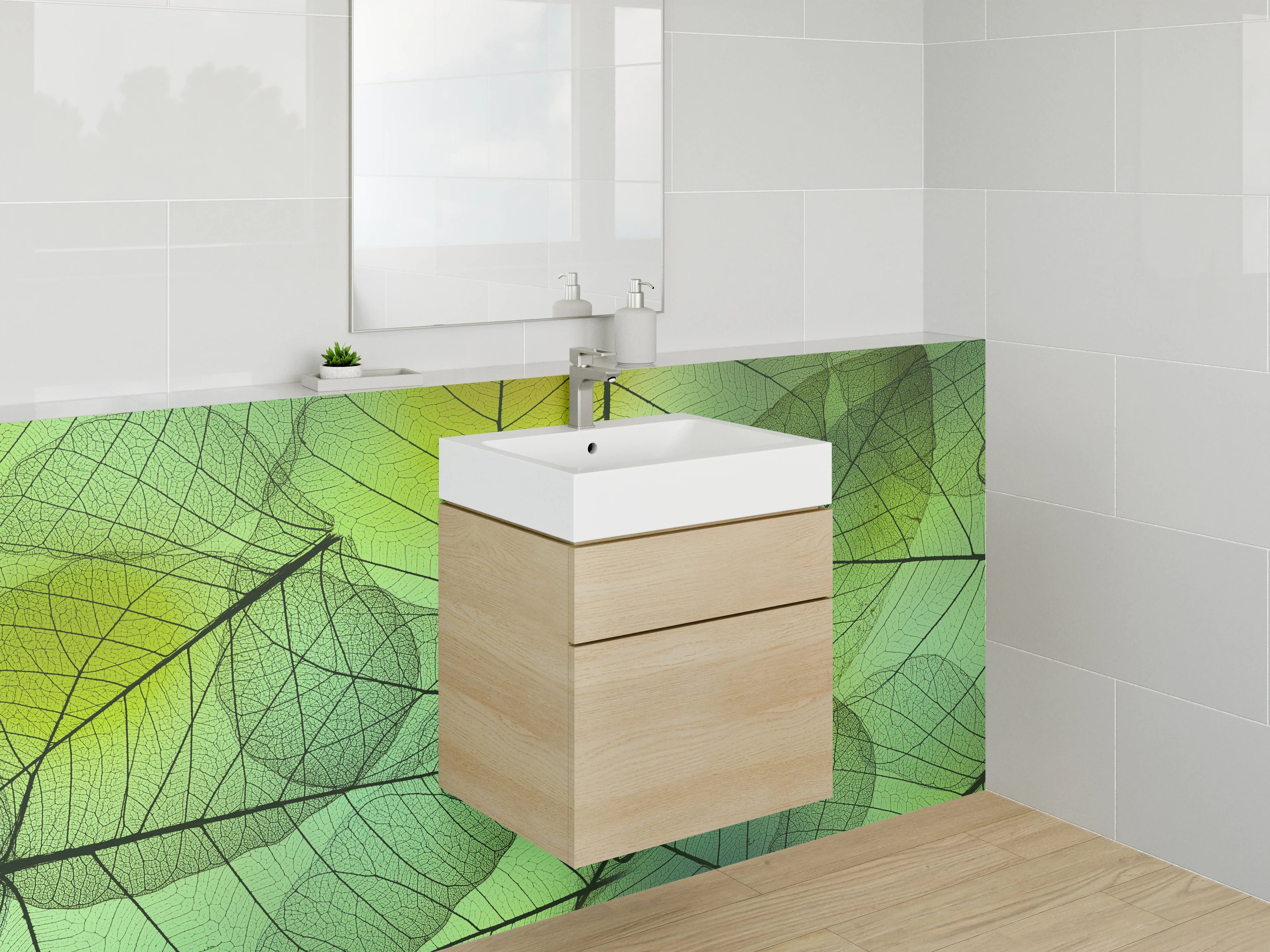 Waschbecken-Rückwand - Transparente Blätter grün – Natur-Design