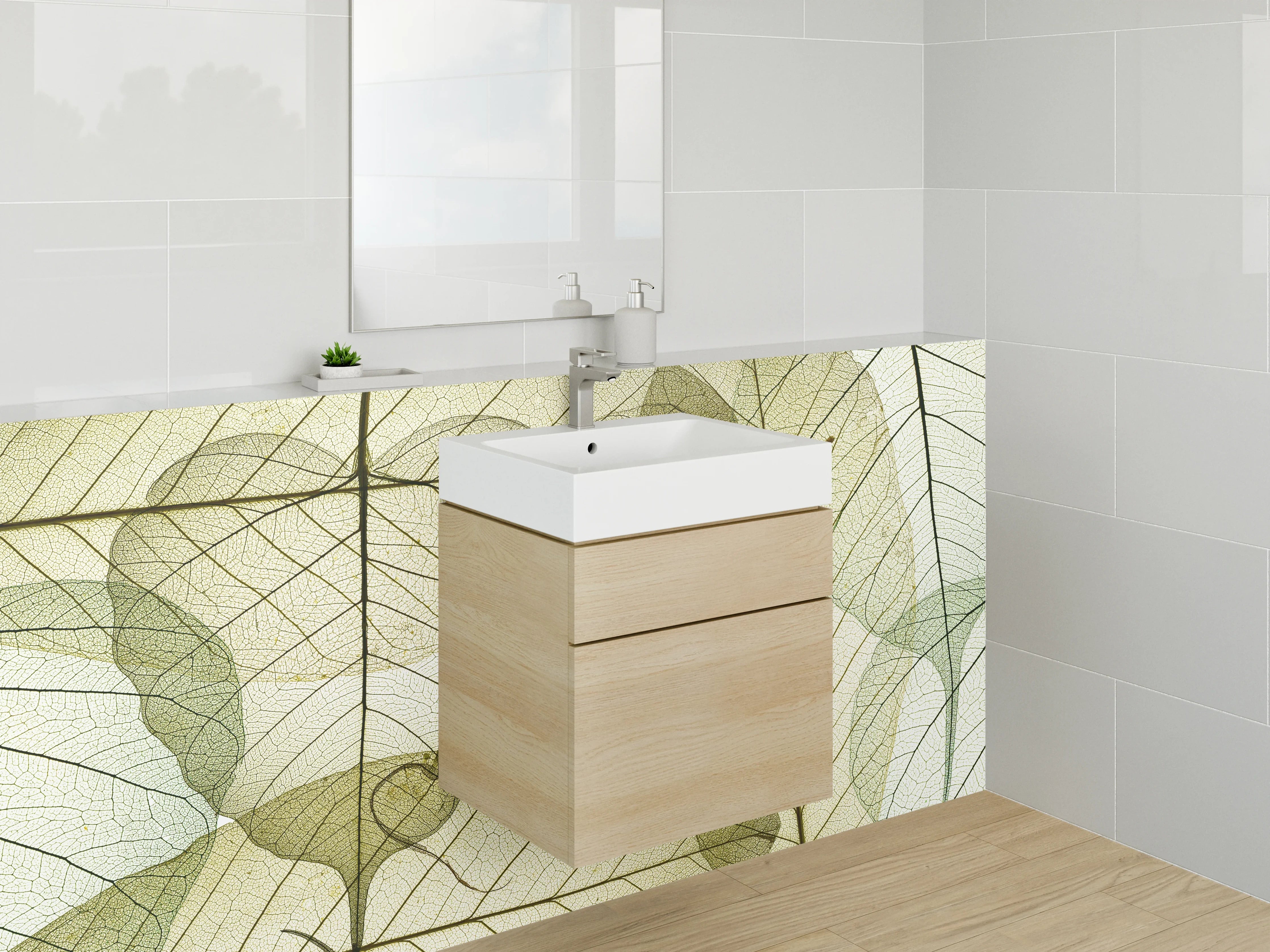 Waschbecken-Rückwand - Transparente Blätterstrukturen Naturmuster