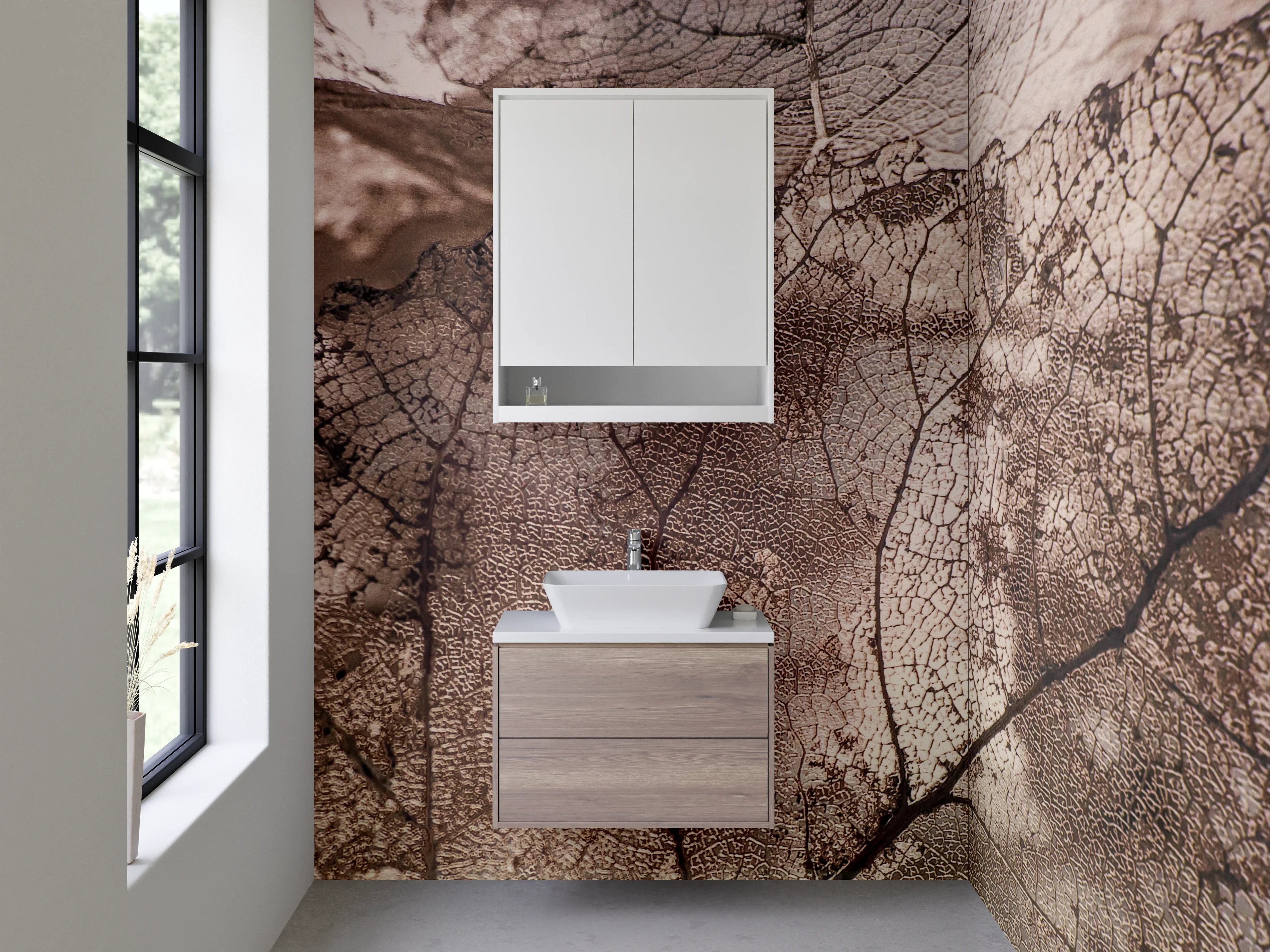 Waschbecken-Rückwand - Transparente Blattstruktur Naturdekor