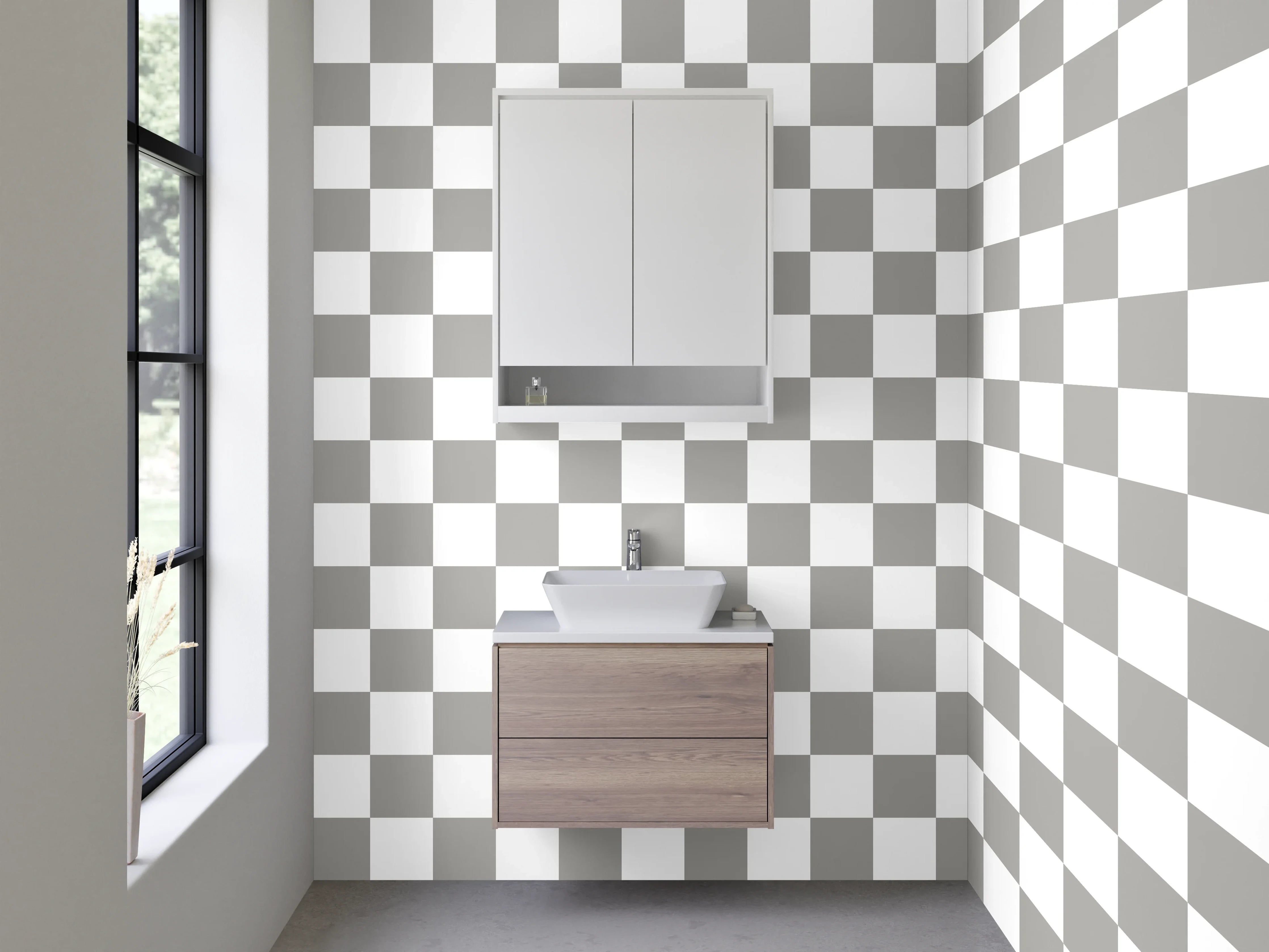 Waschbecken-Rückwand - Transparente Schachbrett-Optik Fliesenmuster