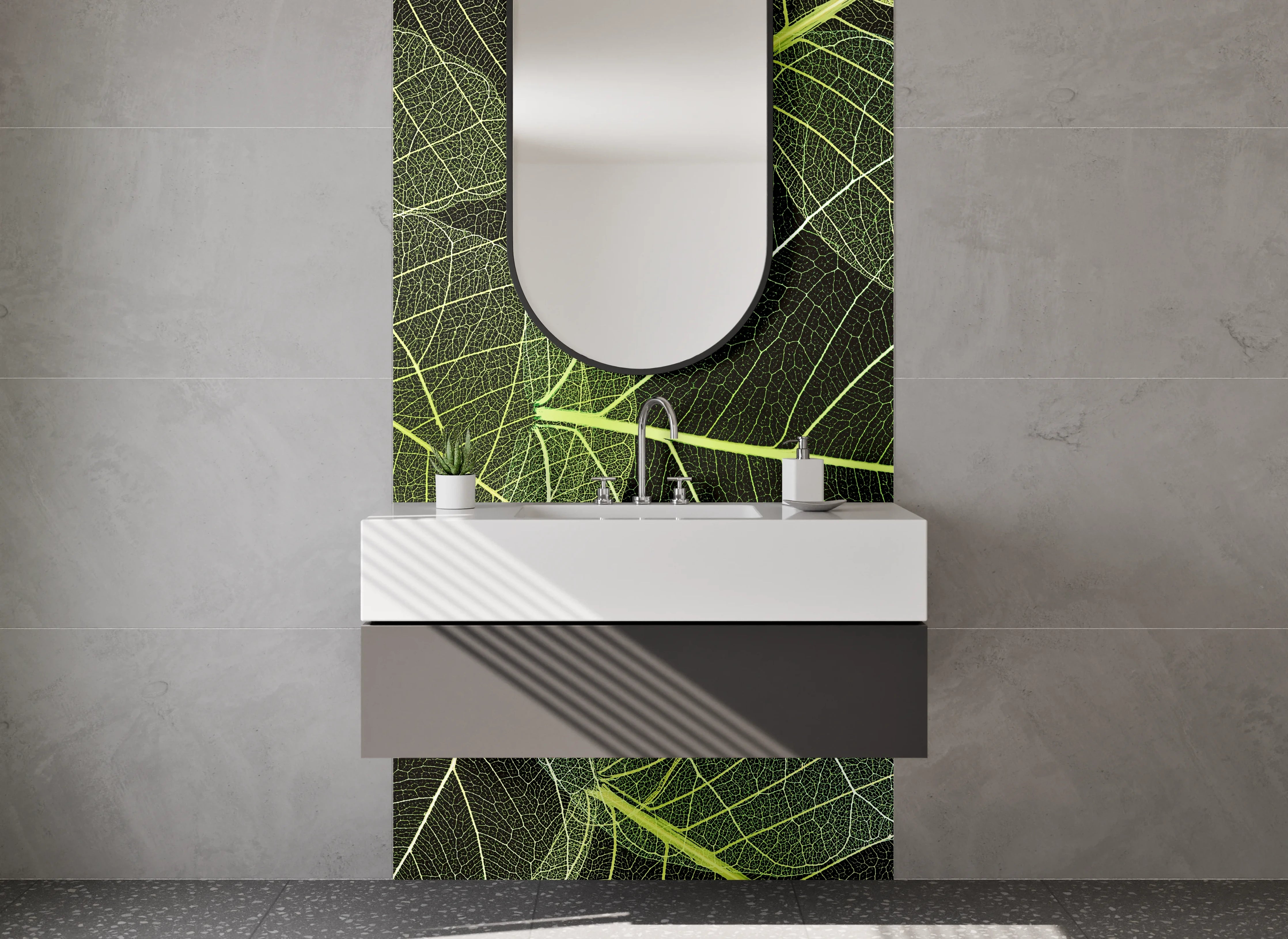 Waschbecken-Rückwand - Transparente grüne Blattstruktur Naturmotiv