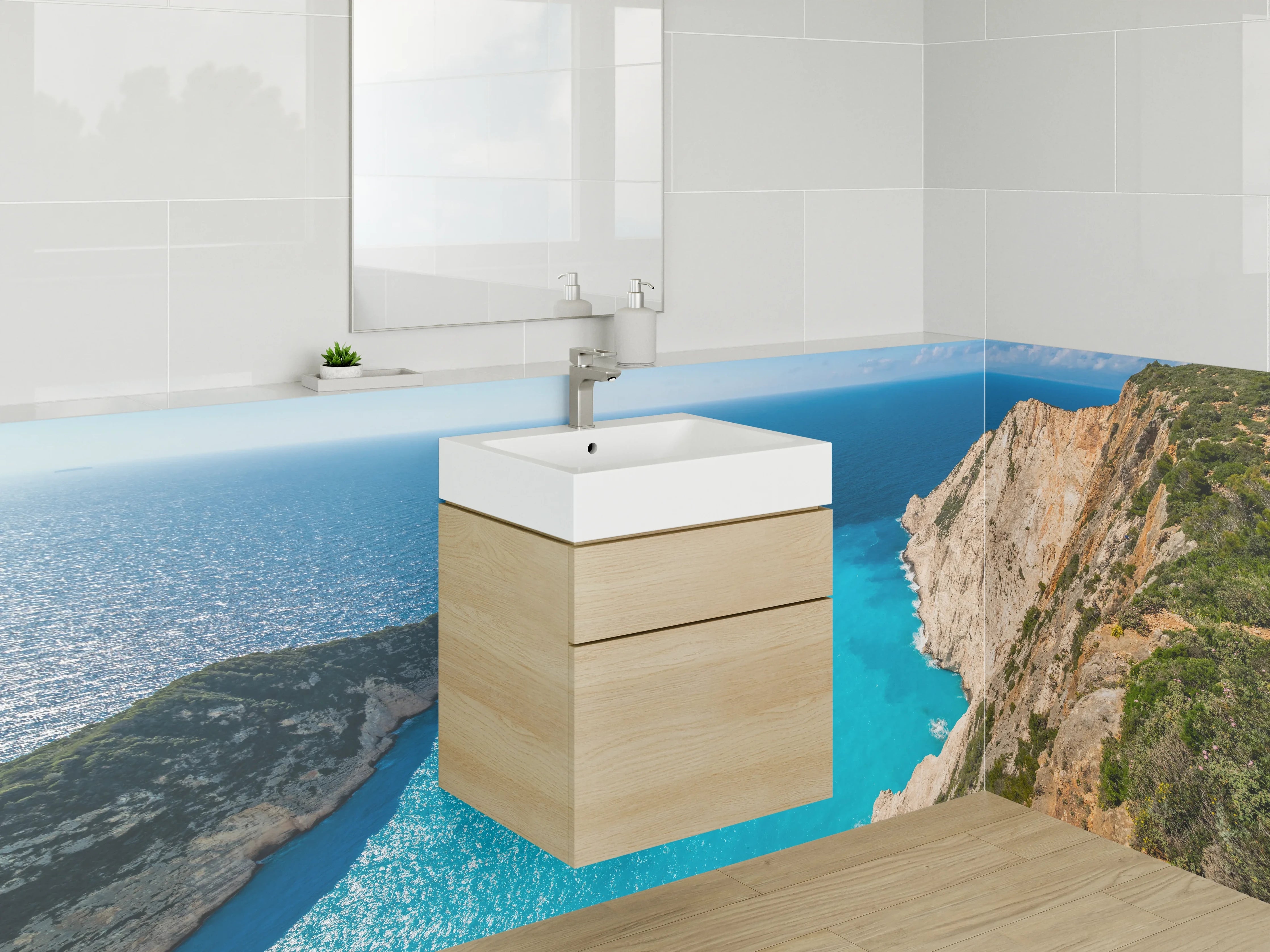 Waschbecken-Rückwand - Traumhafte Küstenlandschaft mit türkisfarbenem Meer