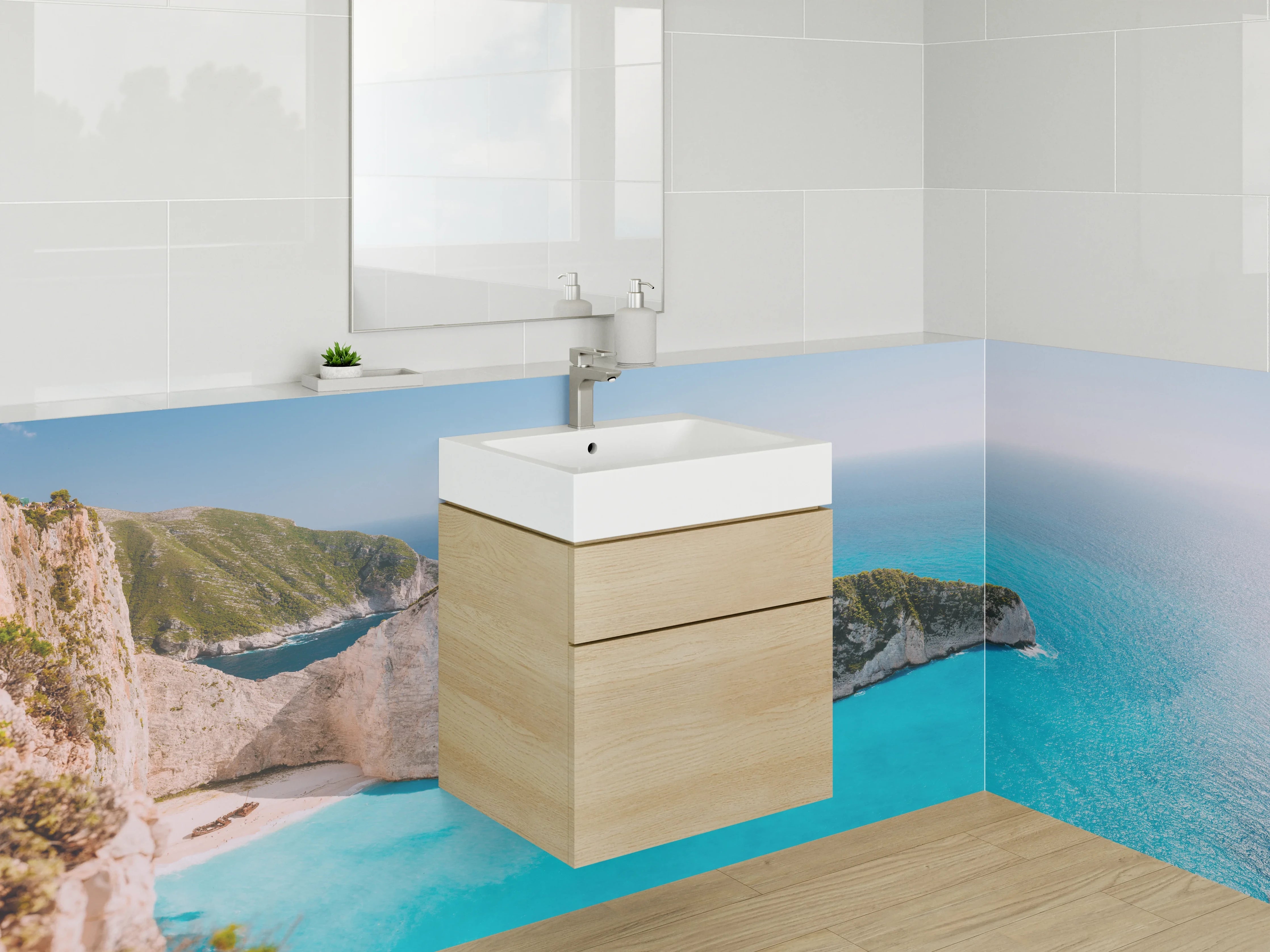 Waschbecken-Rückwand - Traumhafte Mittelmeer Steilküste Panorama
