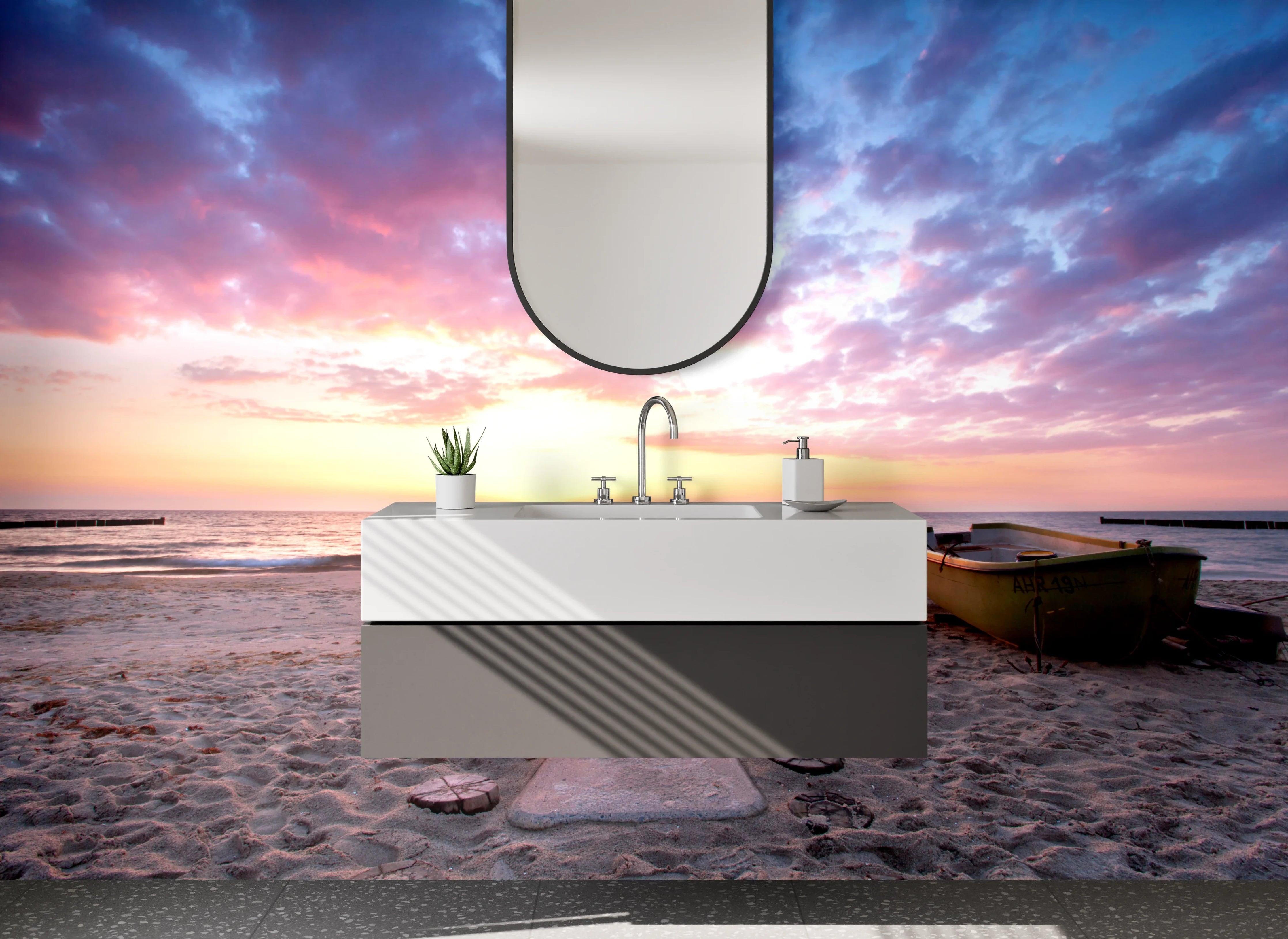 Waschbecken-Rückwand - Traumhafter Sonnenuntergang am Meer