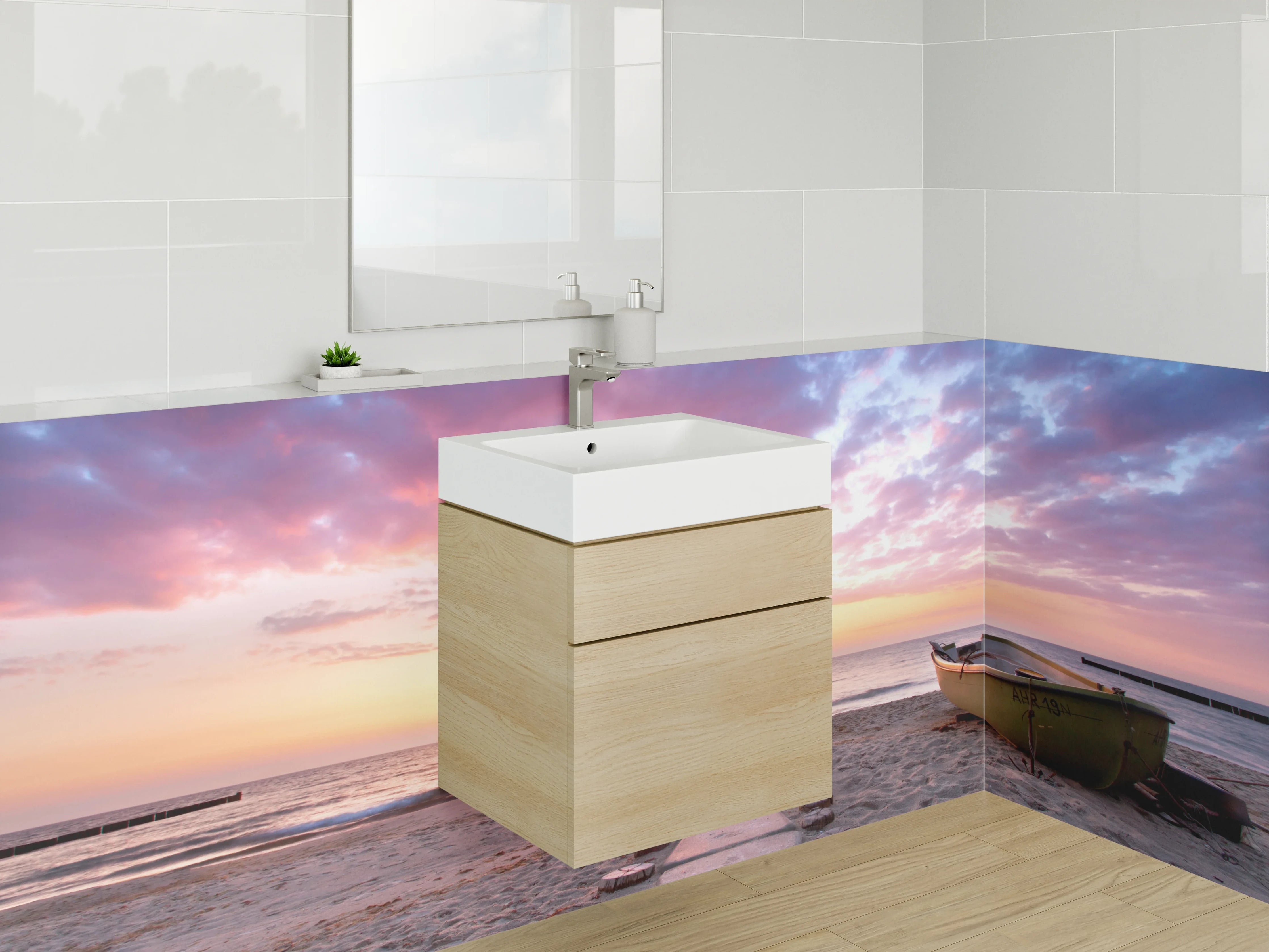Waschbecken-Rückwand - Traumhafter Sonnenuntergang am Meer