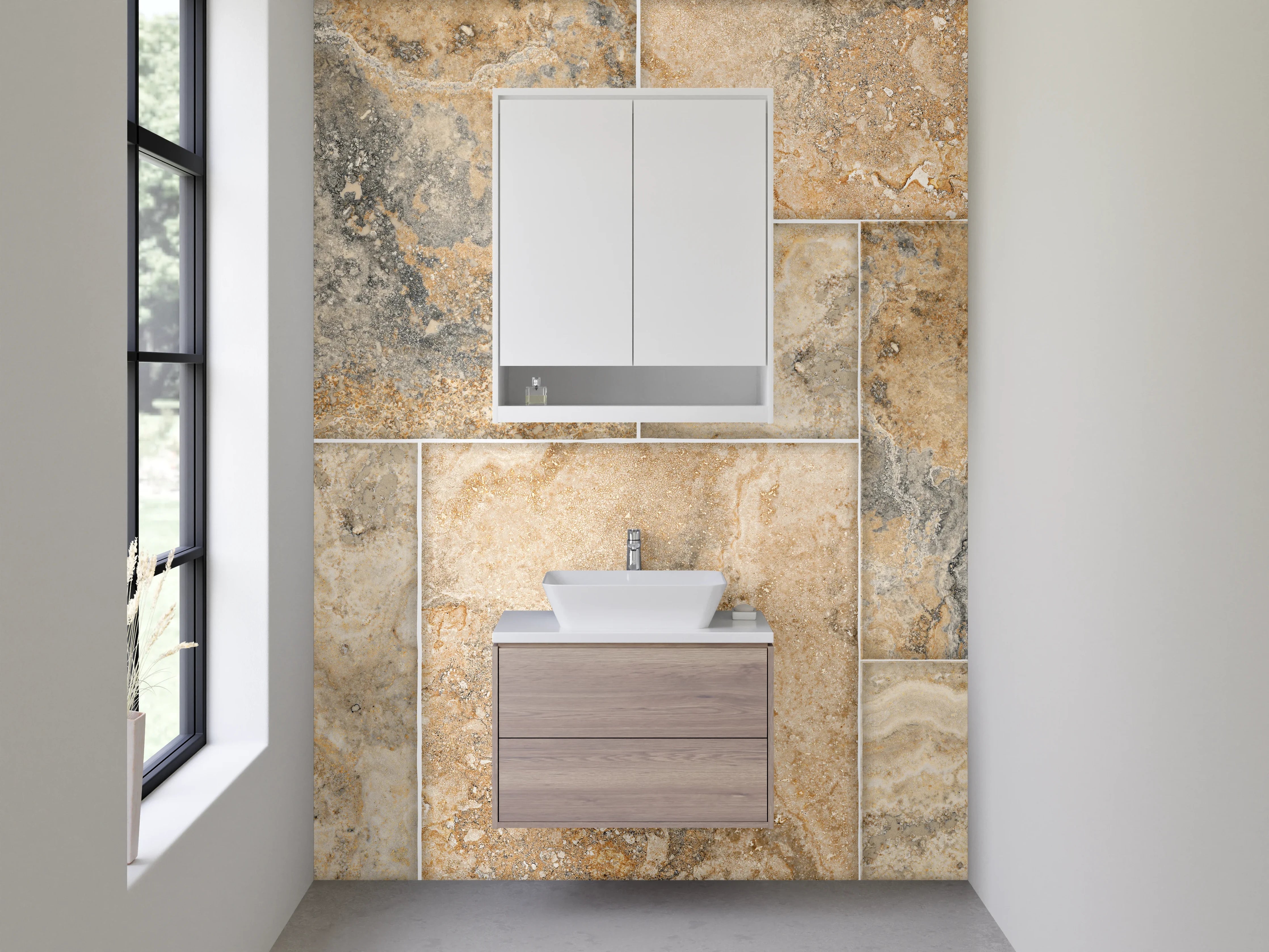 Waschbecken-Rückwand - Travertin Mosaikfliesen Beige Grau