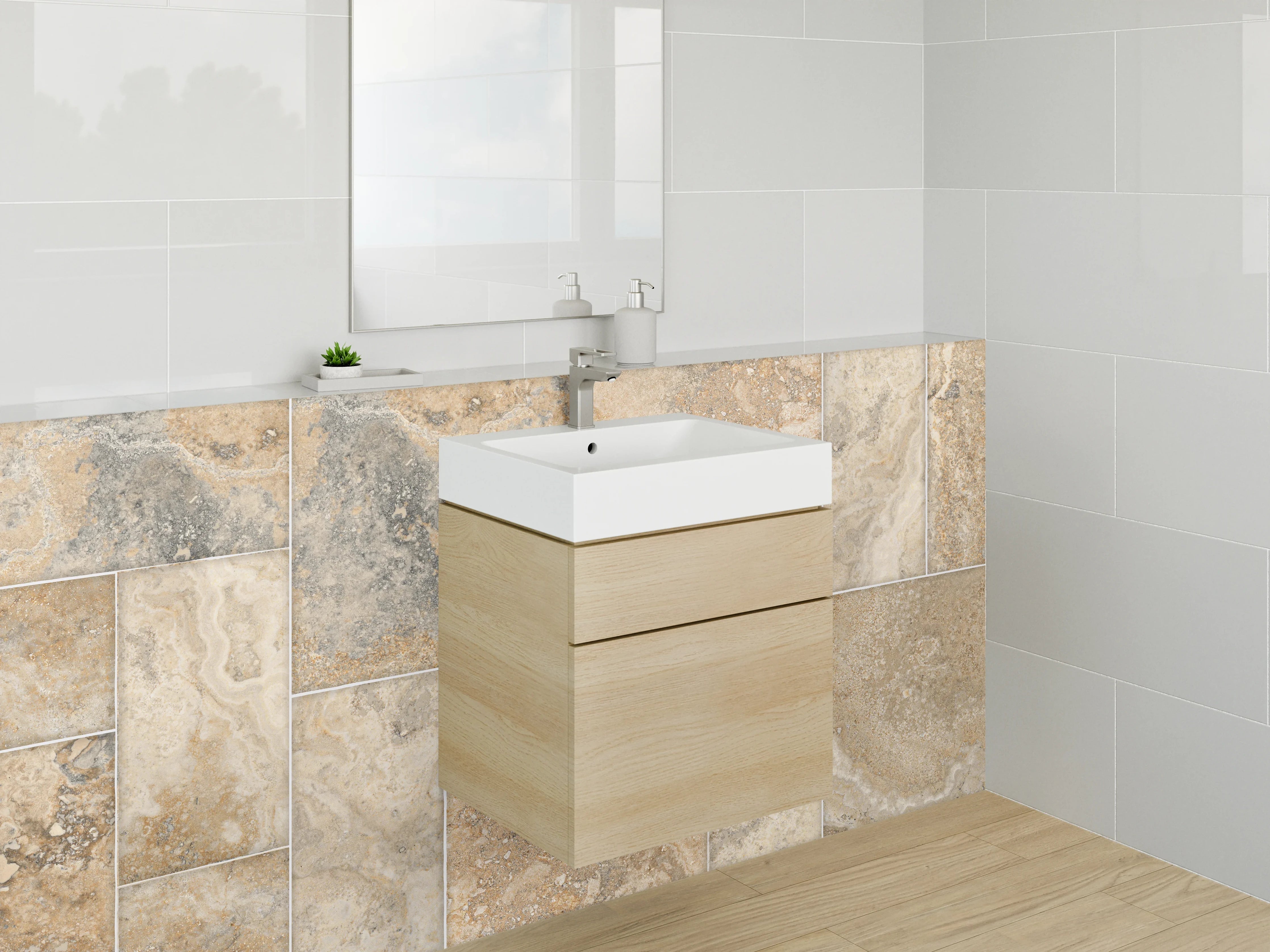 Waschbecken-Rückwand - Travertin Mosaikfliesen Beige Grau