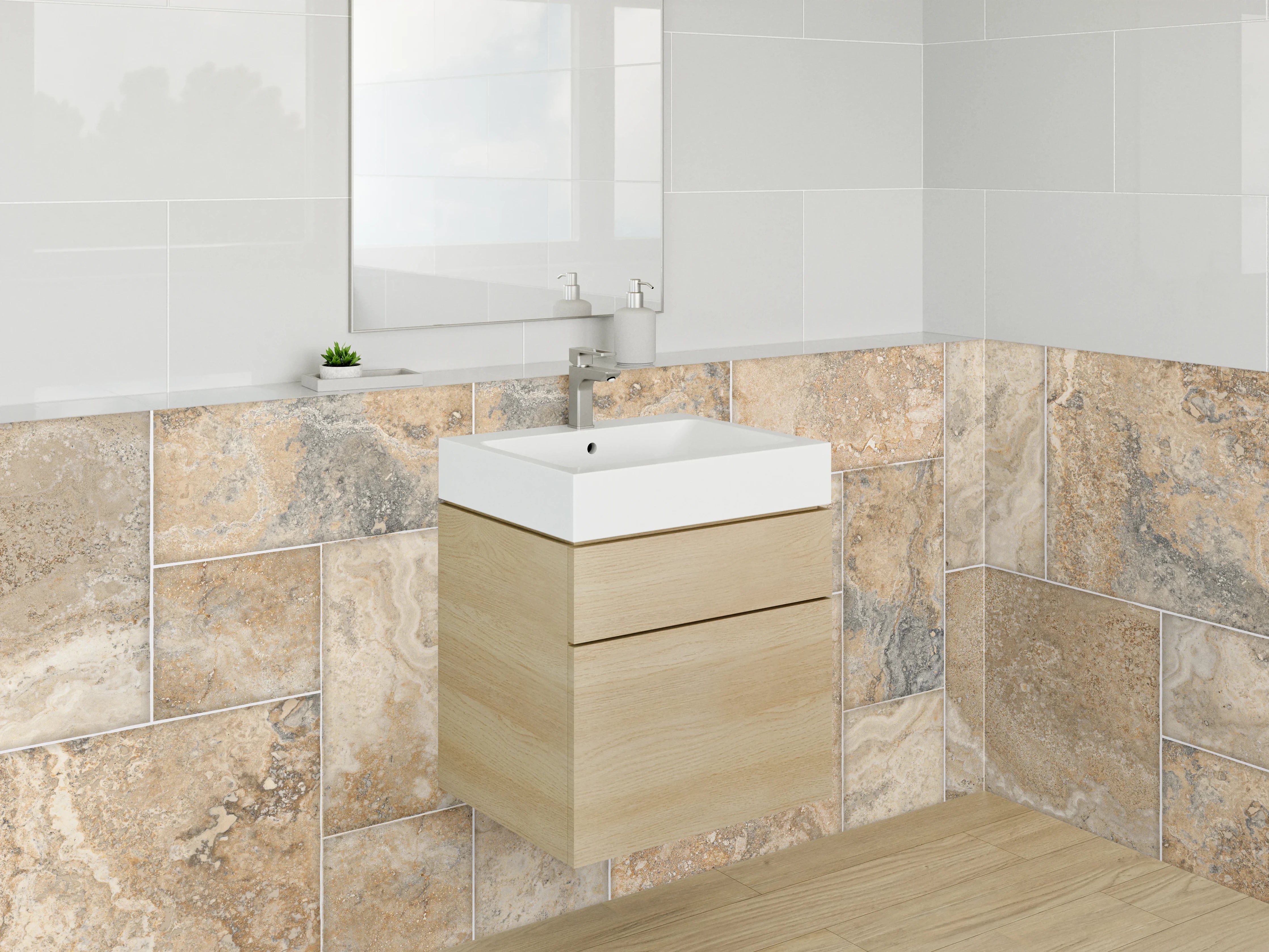 Waschbecken-Rückwand - Travertin Mosaikfliesen Beige Grau