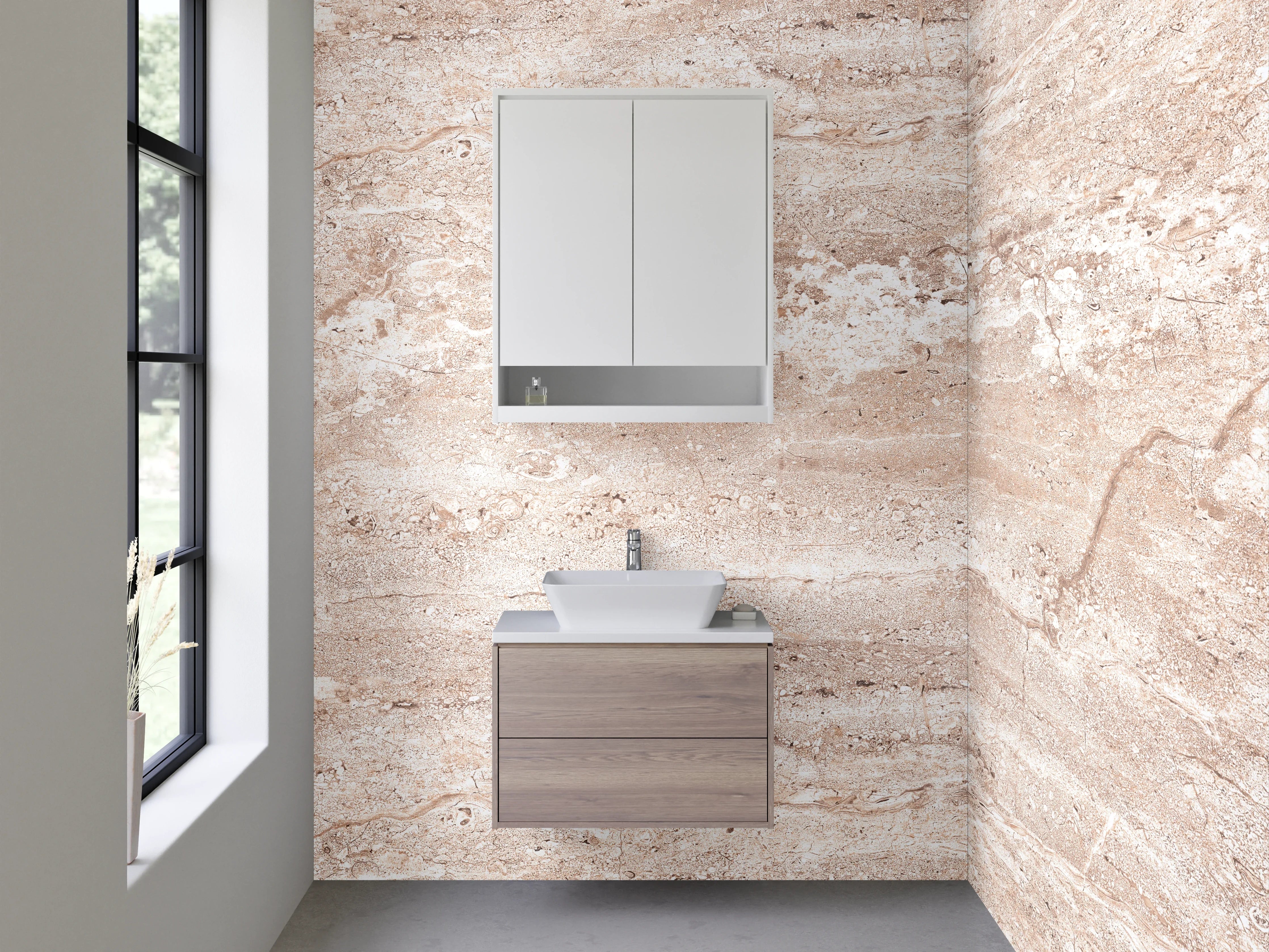 Waschbecken-Rückwand - Travertin-Optik Beige Fliesen