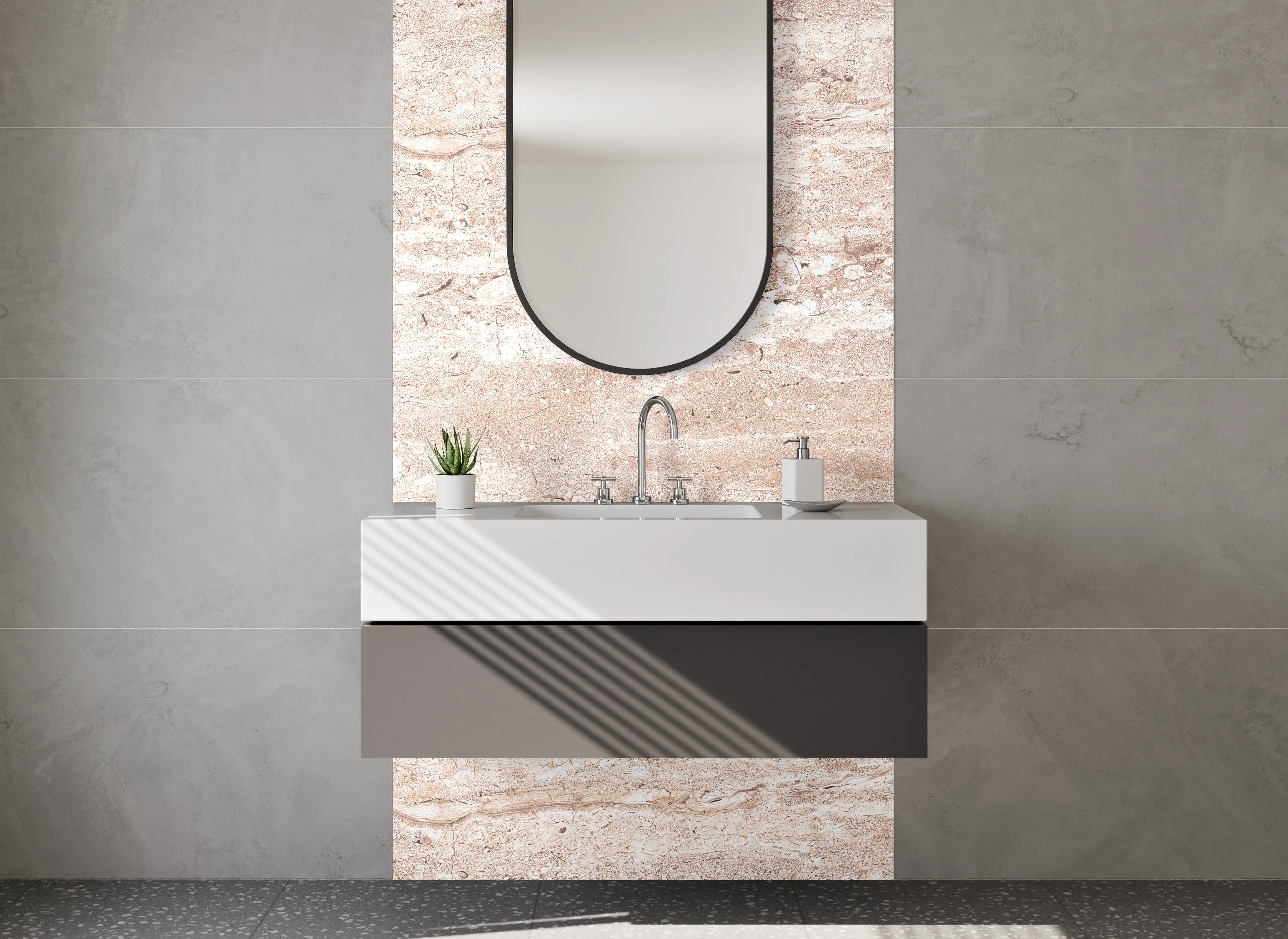Waschbecken-Rückwand - Travertin-Optik Beige Fliesen