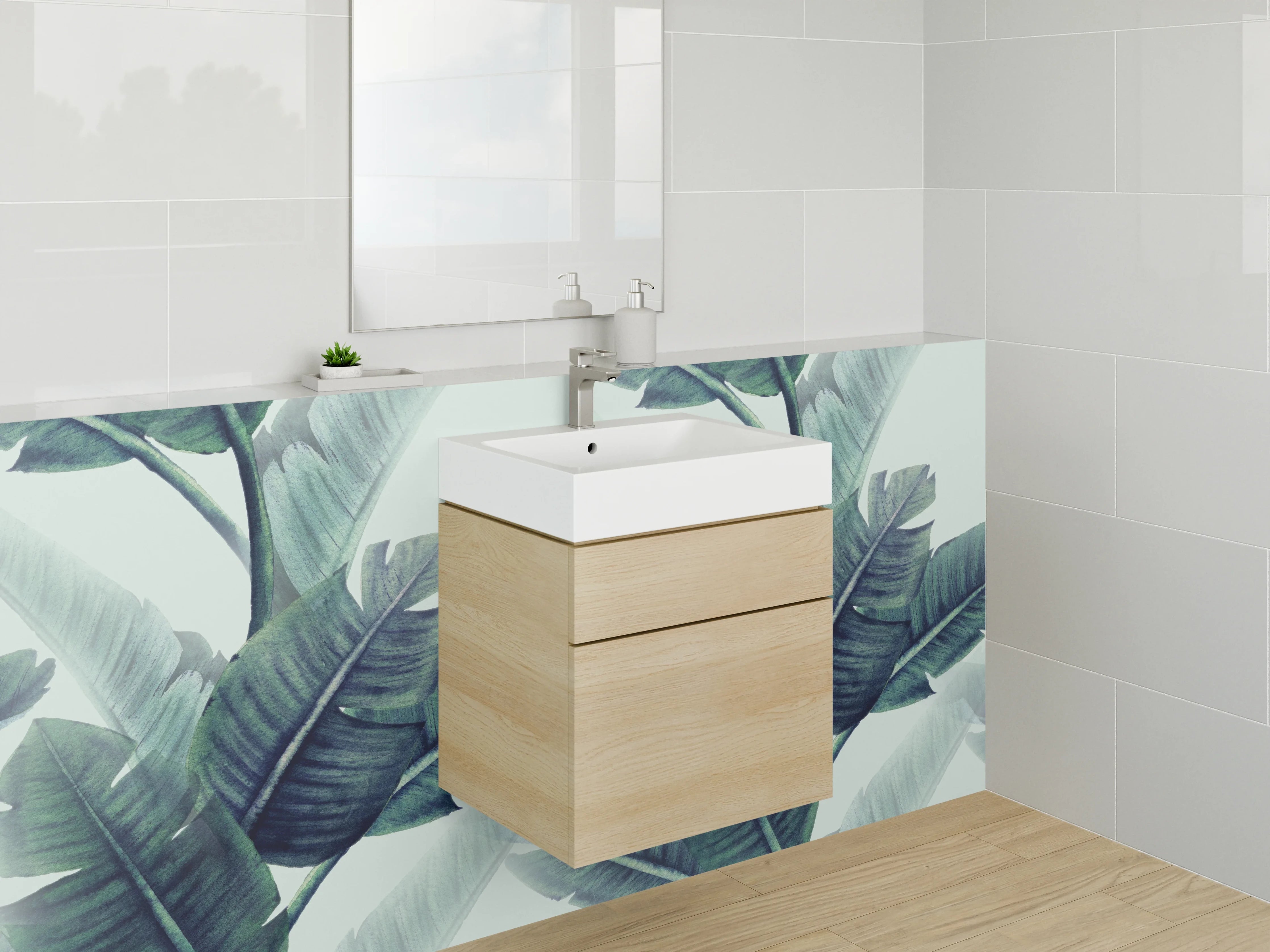 Waschbecken-Rückwand - Tropische Bananenblätter Aquarell Design