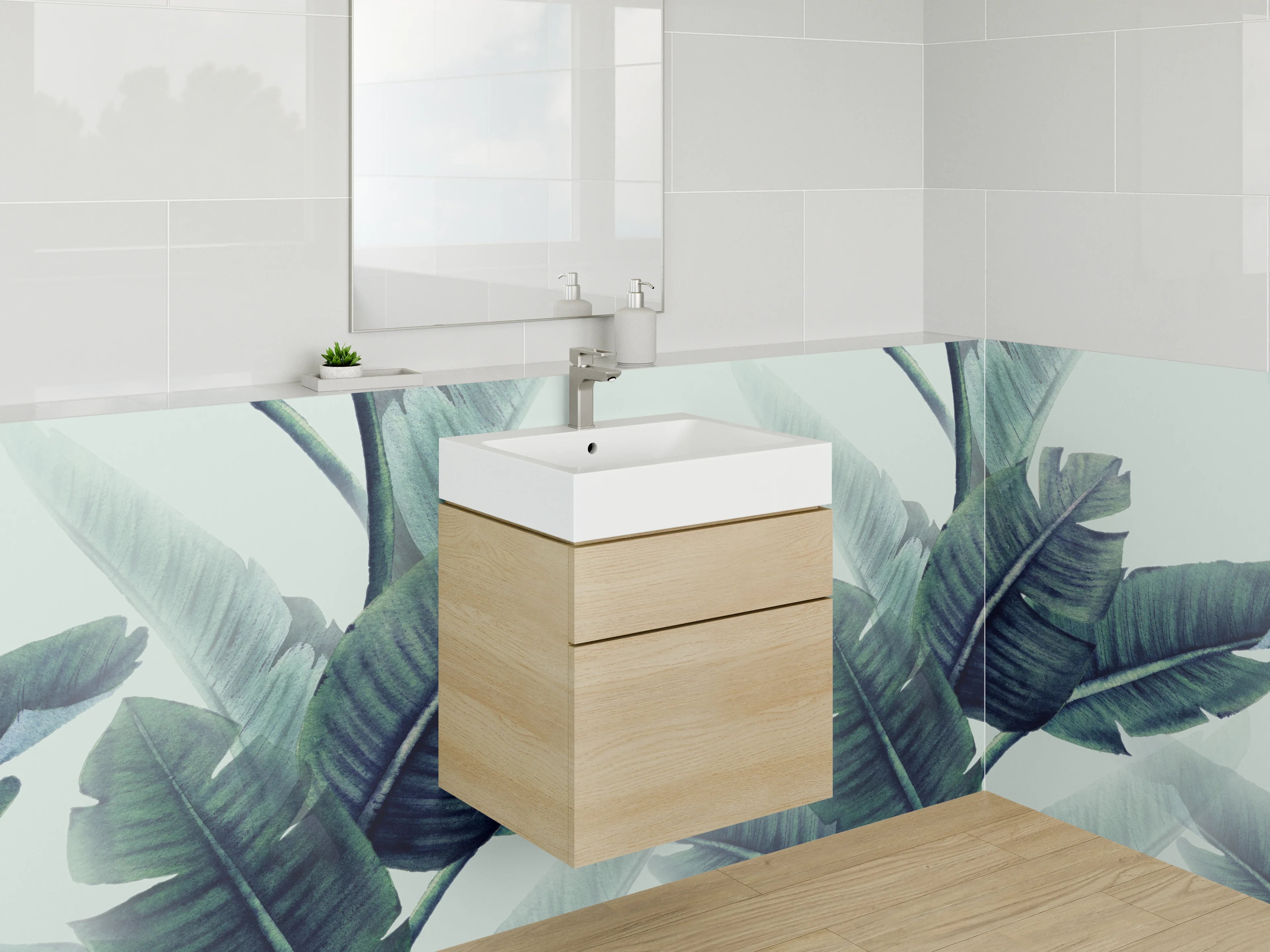 Waschbecken-Rückwand - Tropische Bananenblätter Aquarell Design