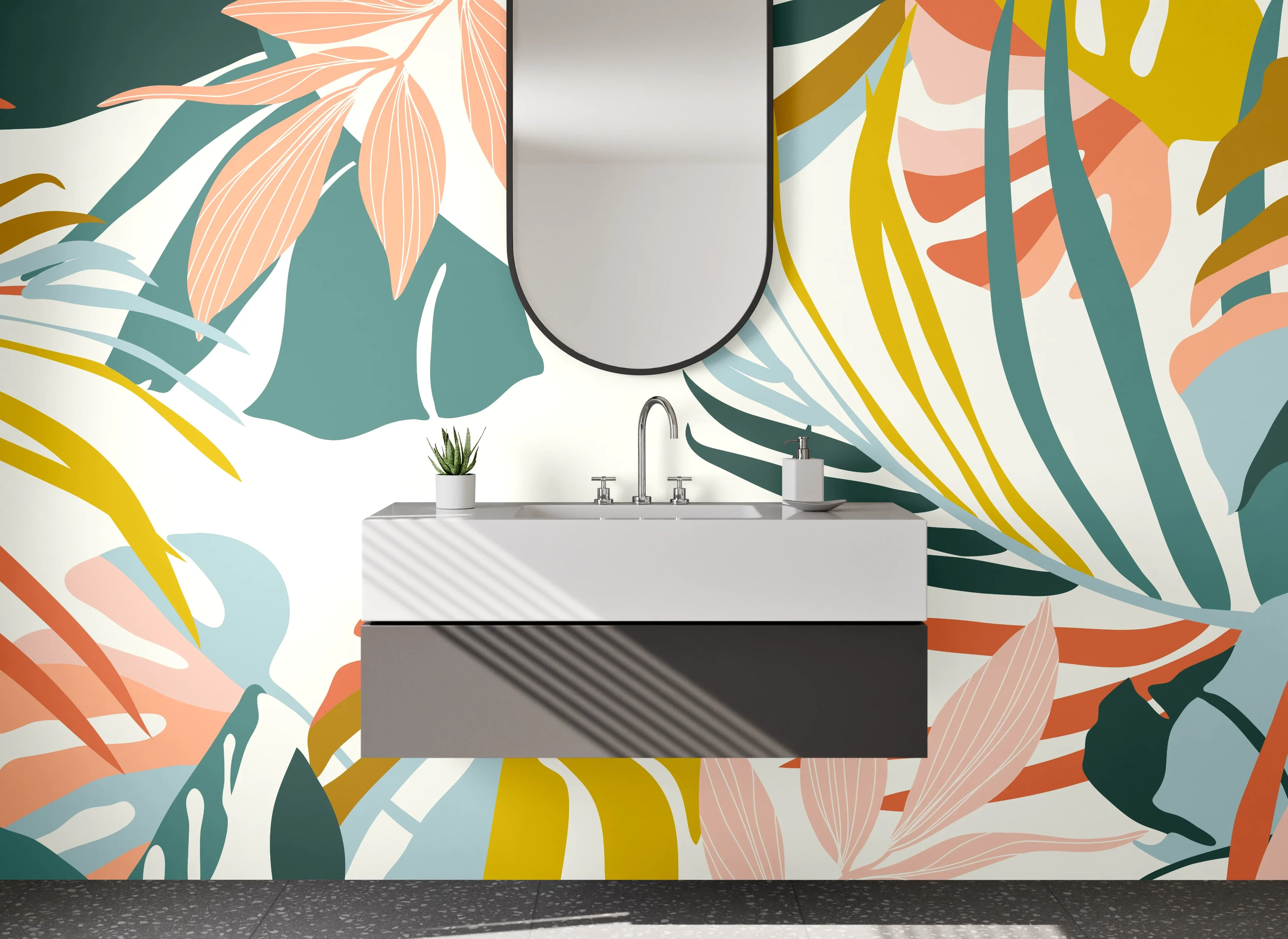 Waschbecken-Rückwand - Tropische Blätter Abstrakt Muster