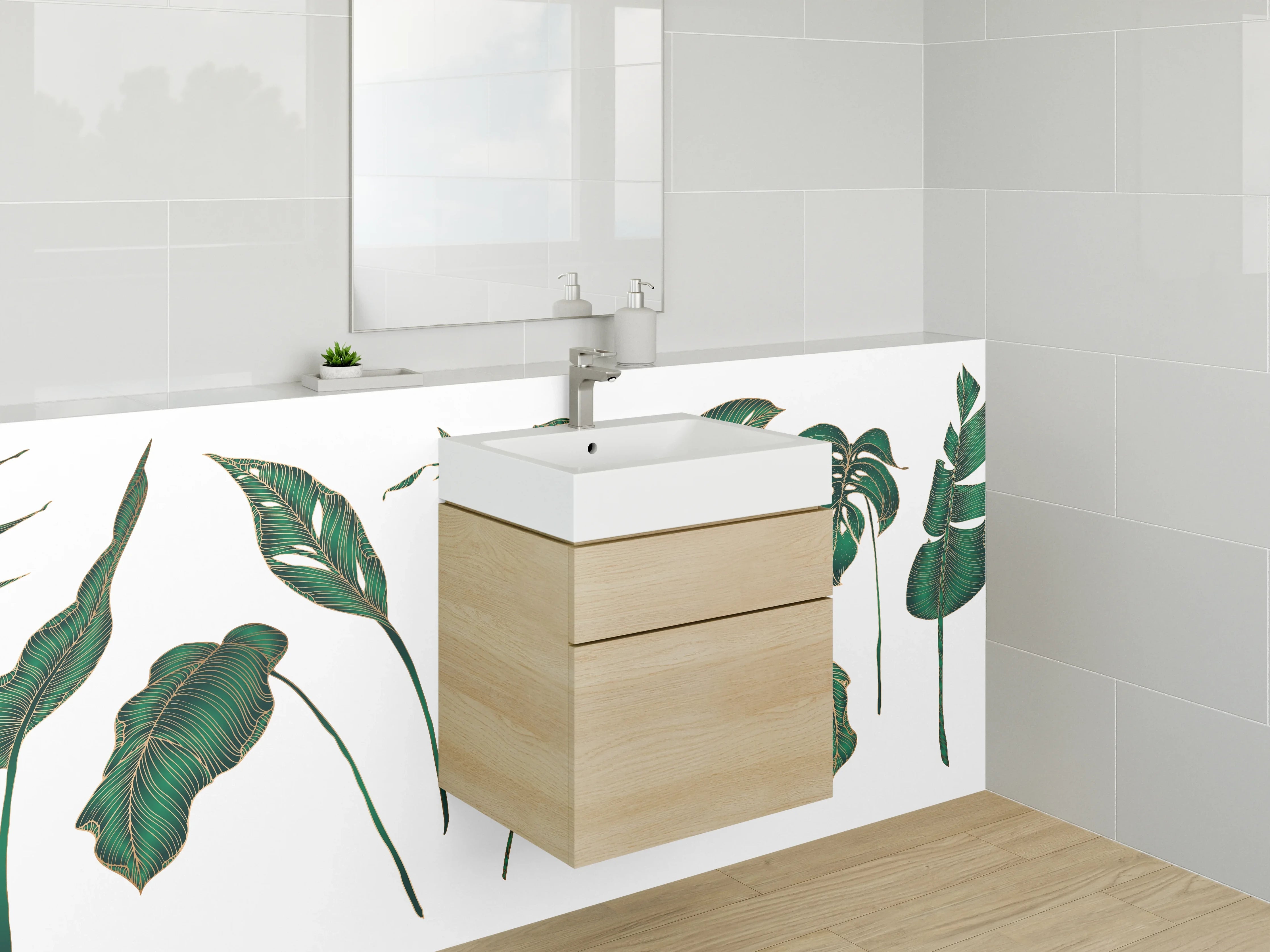 Waschbecken-Rückwand - Tropische Blätter Illustration Dschungelgrün