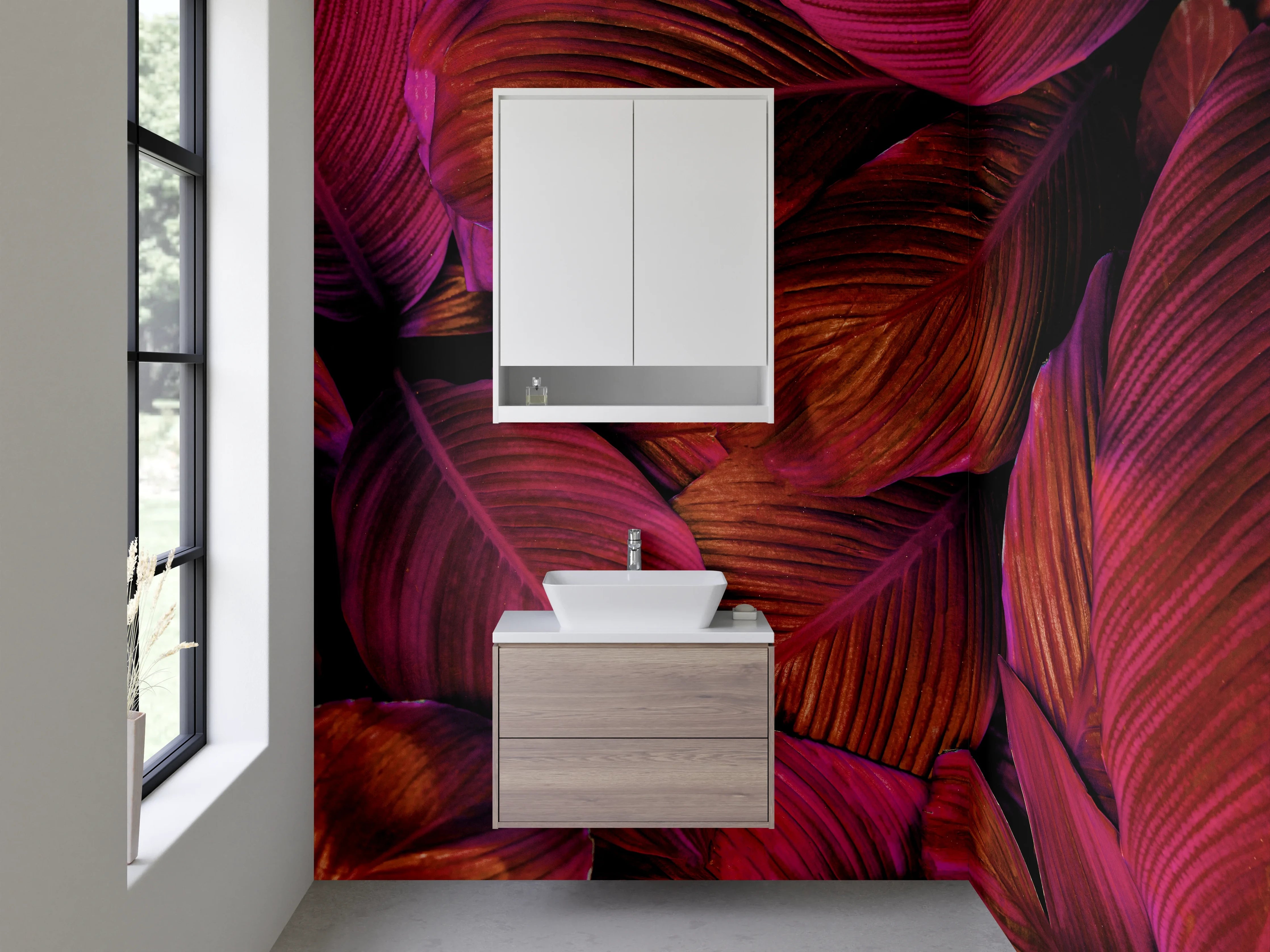 Waschbecken-Rückwand - Tropische Blätter in Magenta-Lila
