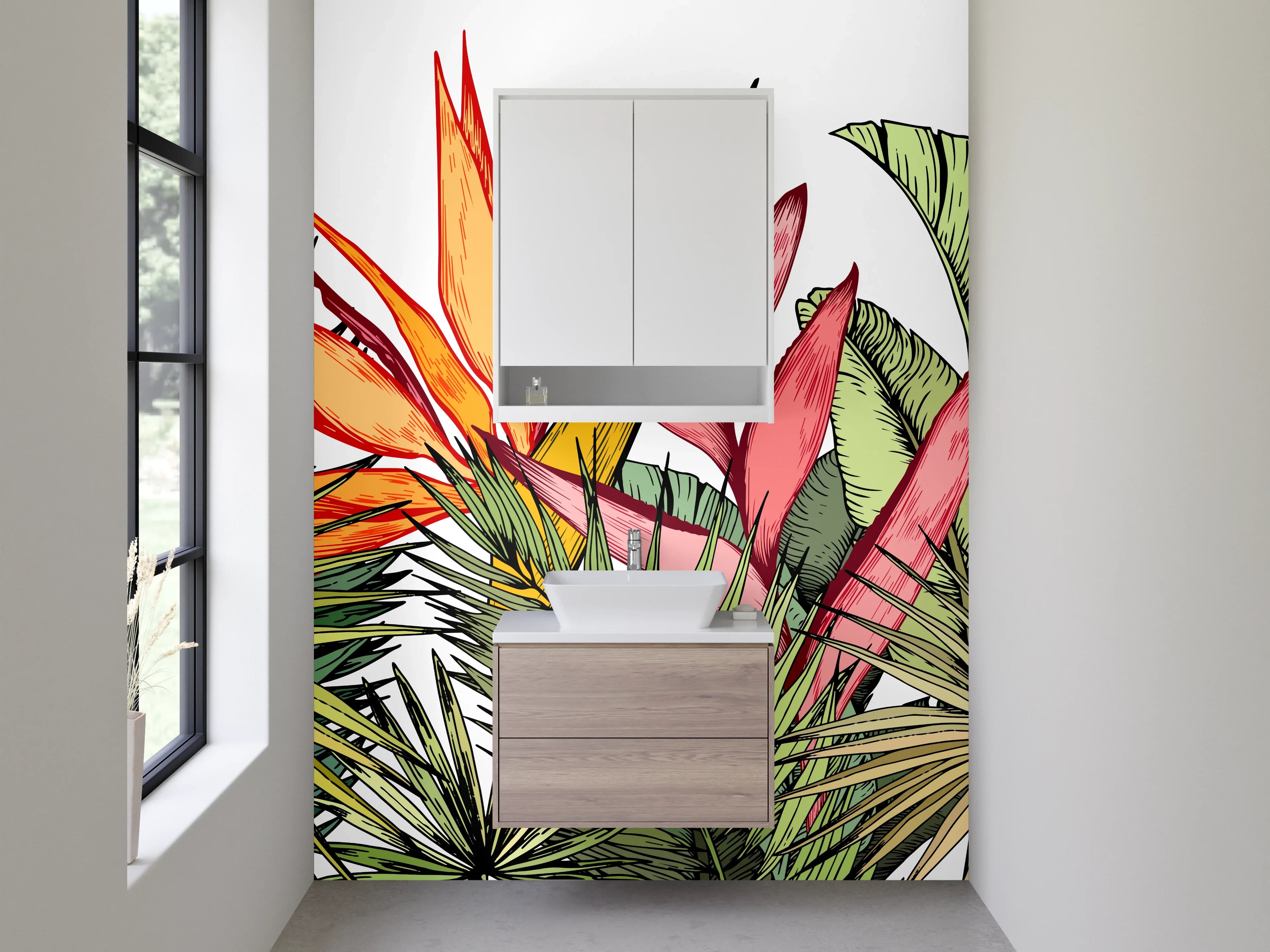 Waschbecken-Rückwand - Tropische Blumen Aquarell Illustration