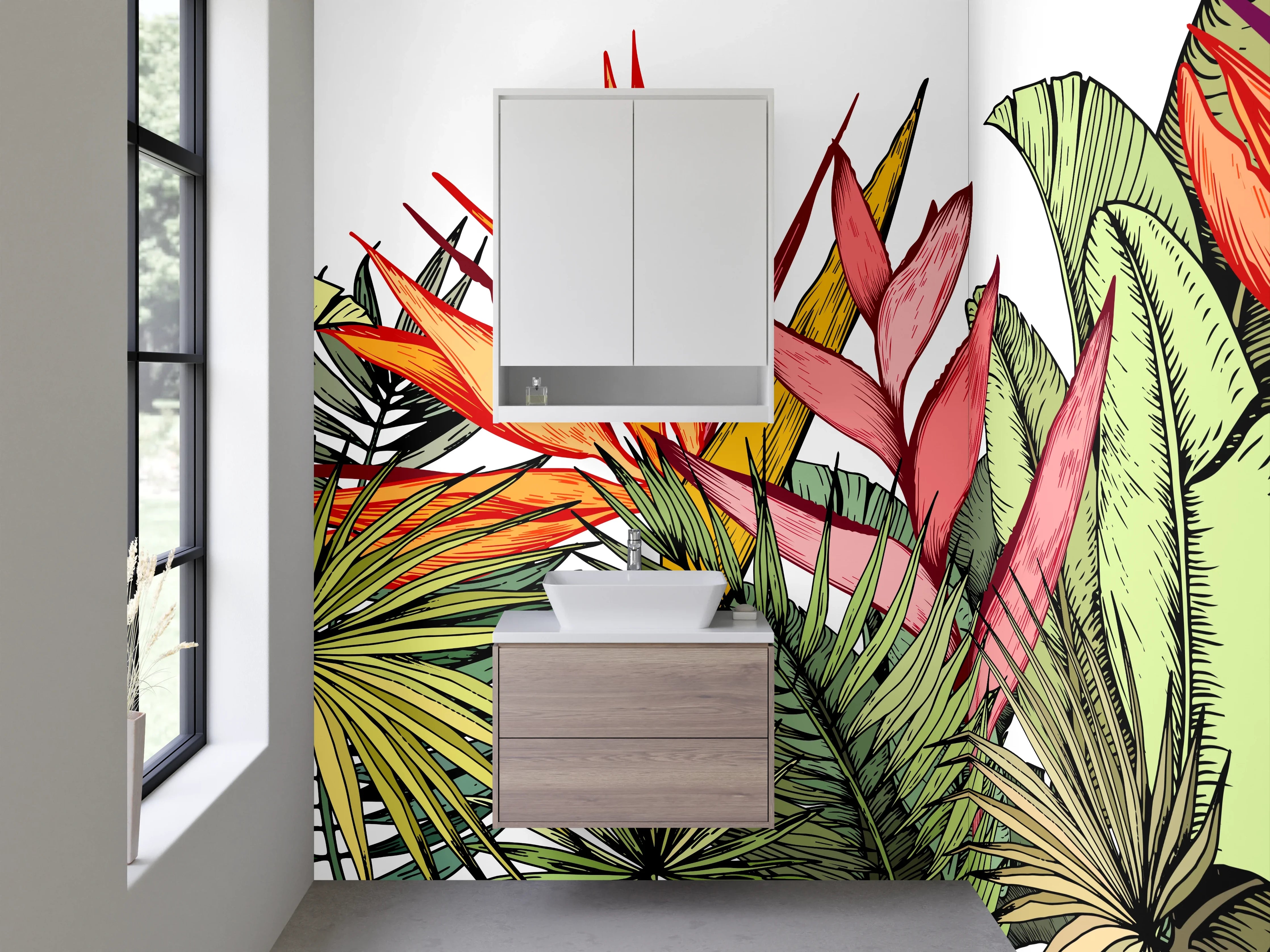 Waschbecken-Rückwand - Tropische Blumen Aquarell Illustration