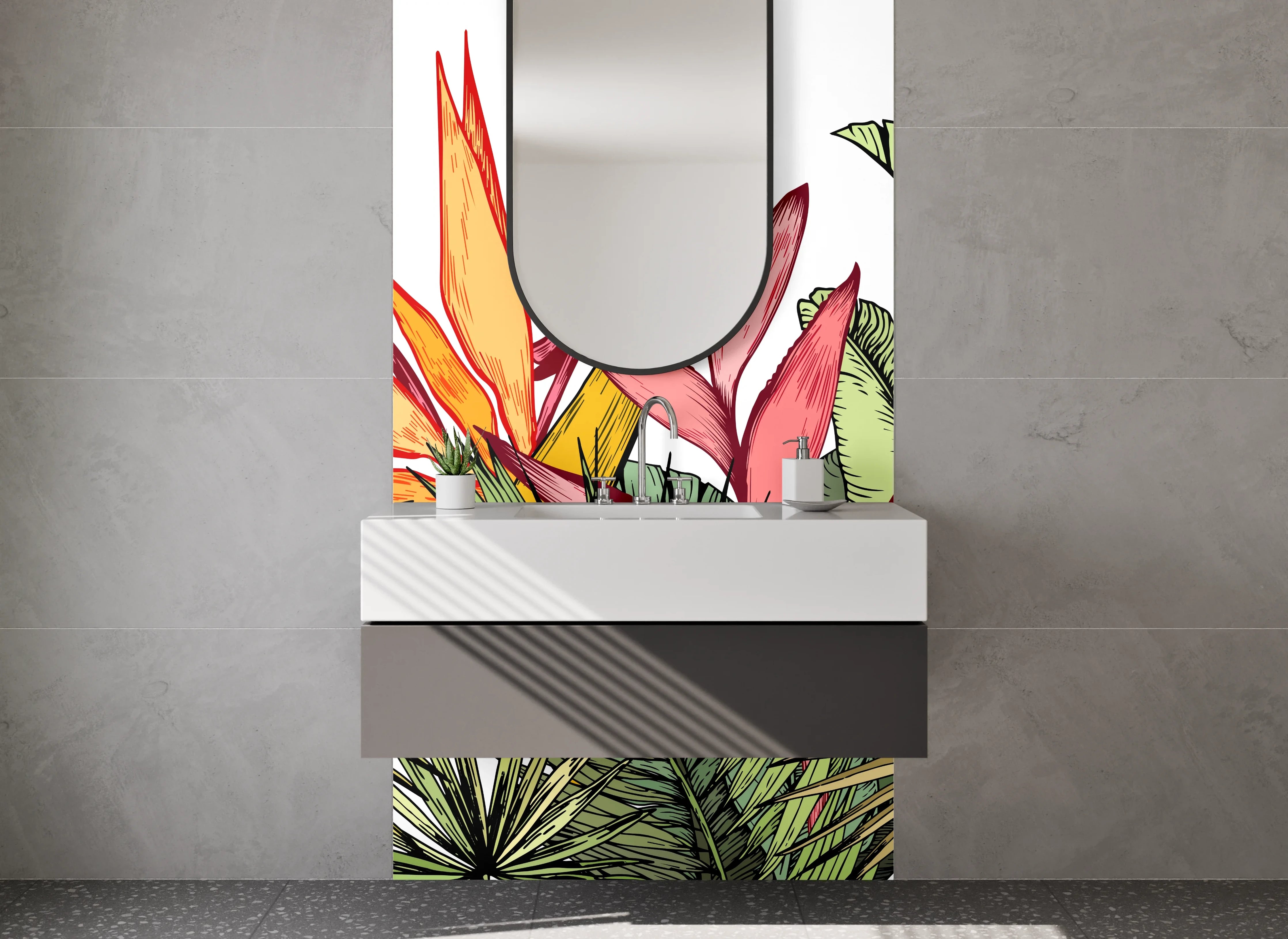 Waschbecken-Rückwand - Tropische Blumen Aquarell Illustration