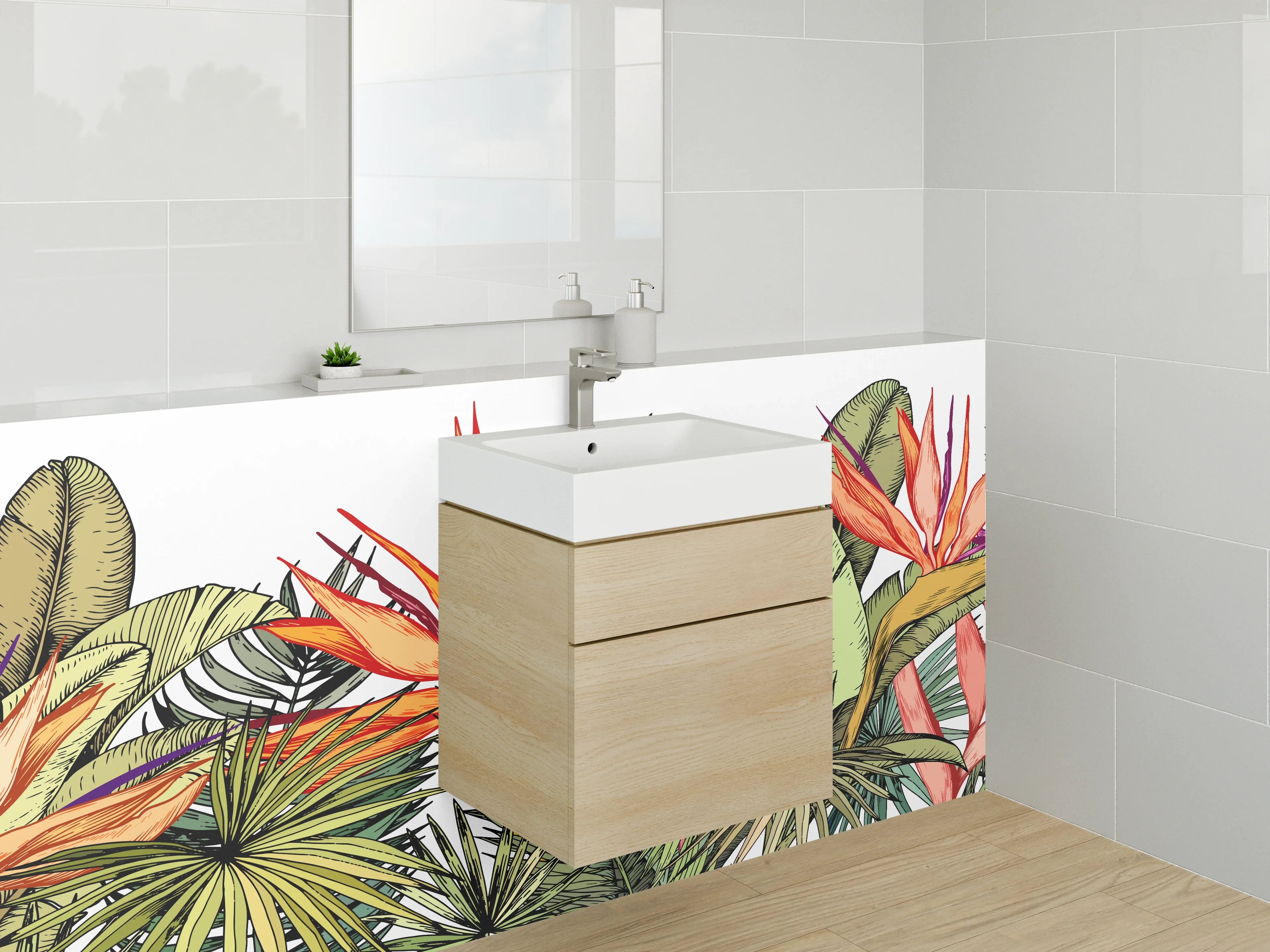 Waschbecken-Rückwand - Tropische Blumen Aquarell Illustration