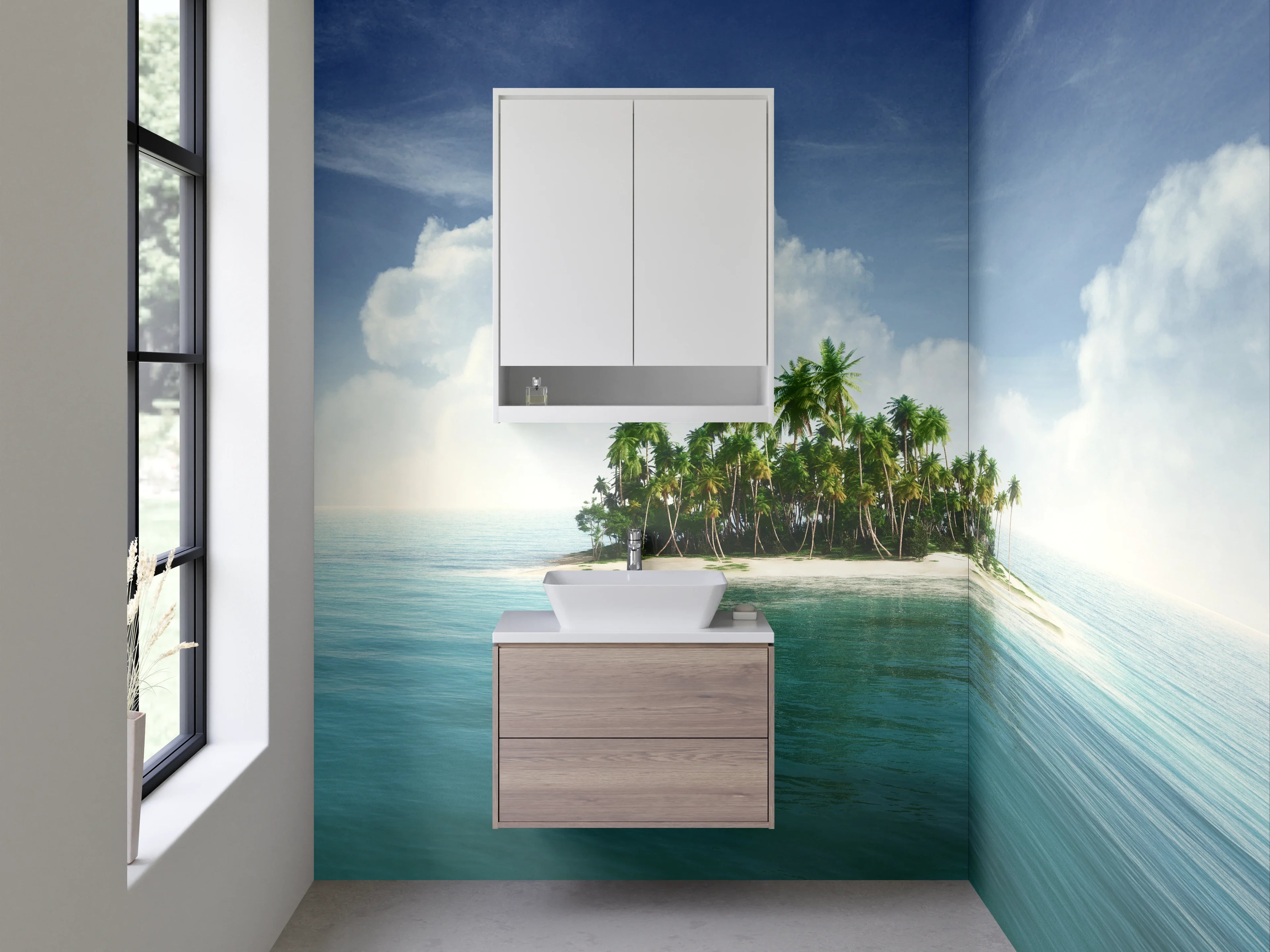 Waschbecken-Rückwand - Tropische Insel mit Palmen