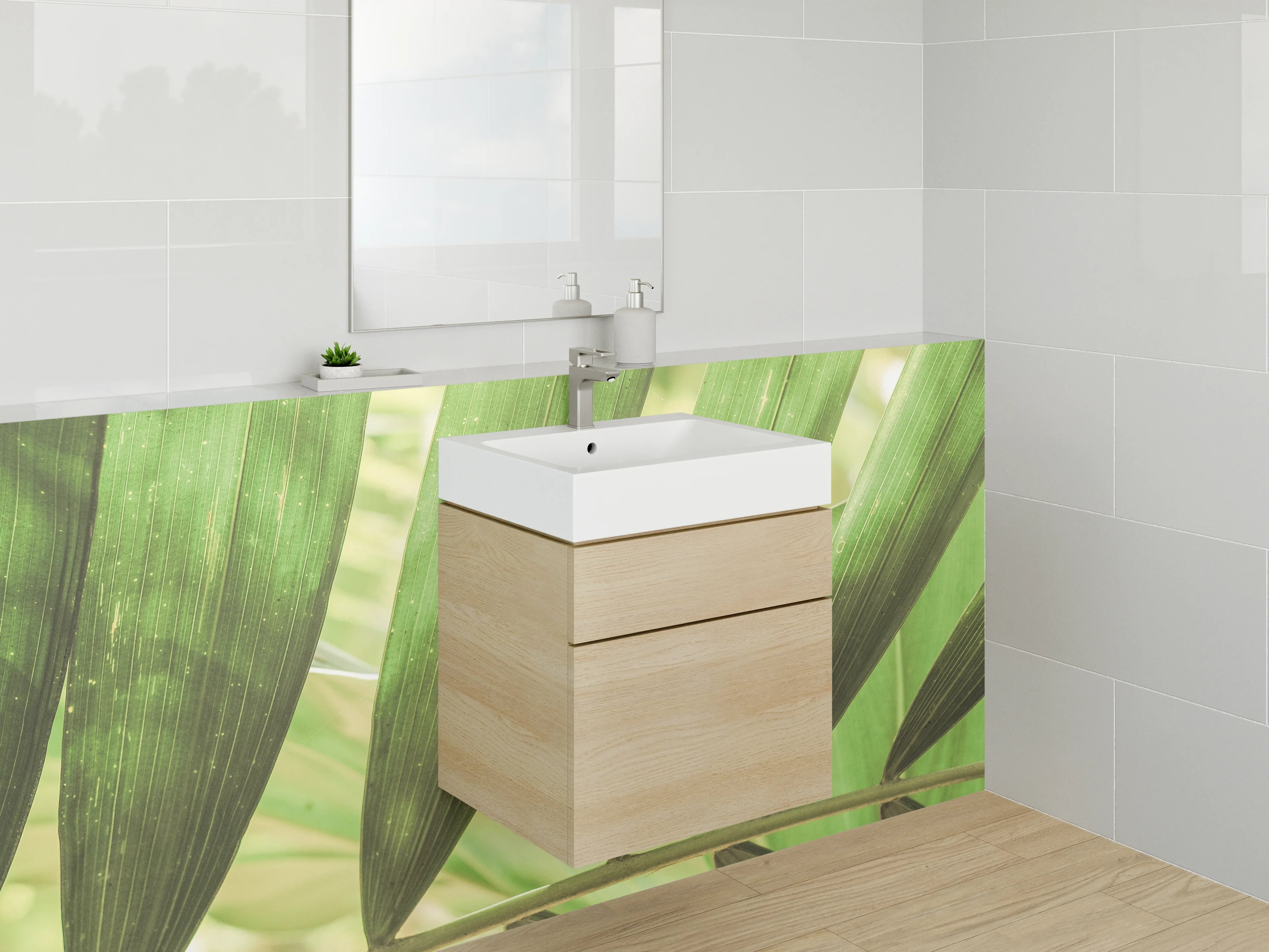 Waschbecken-Rückwand - Tropische Palmenblätter Naturmuster