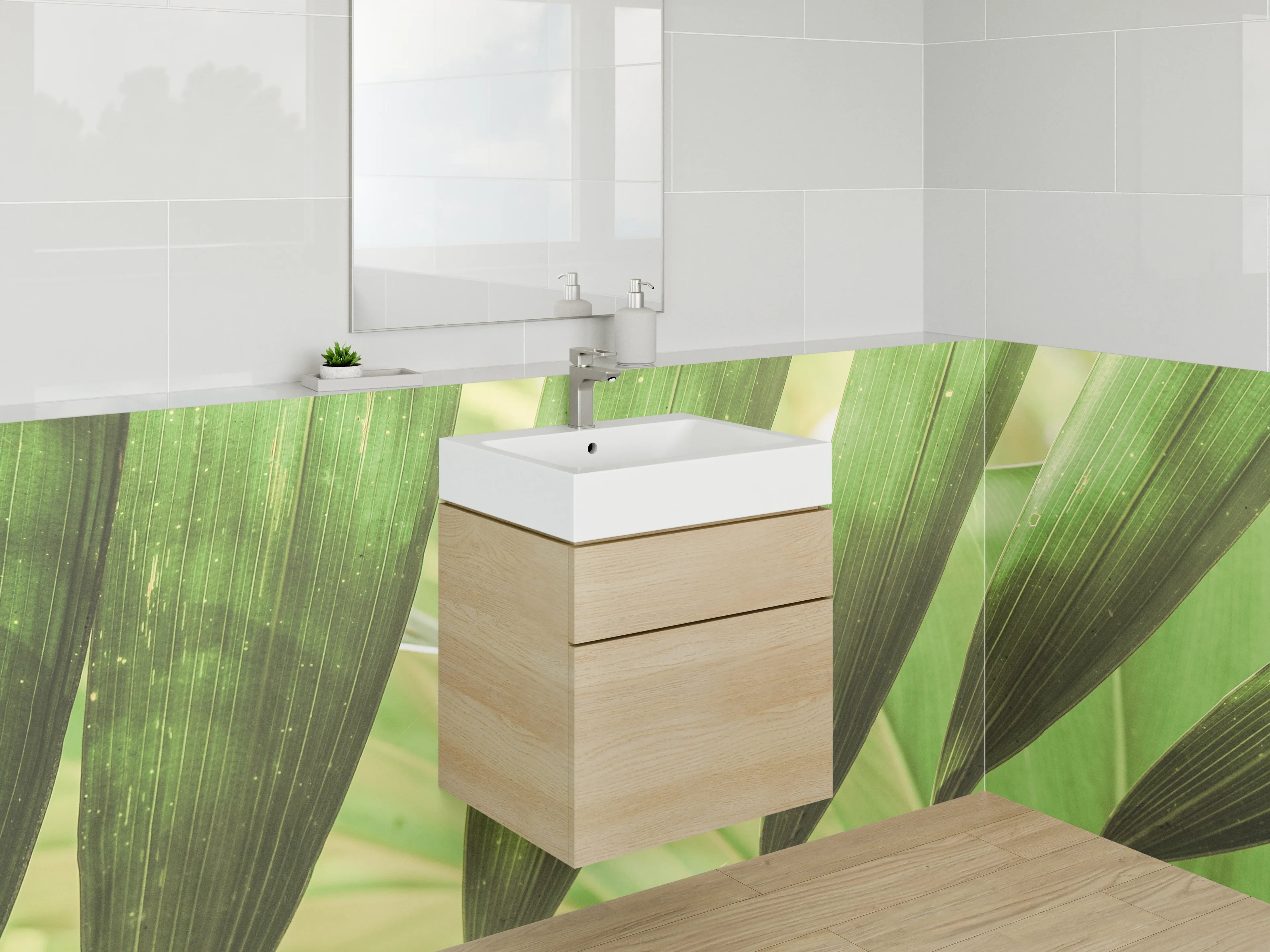 Waschbecken-Rückwand - Tropische Palmenblätter Naturmuster