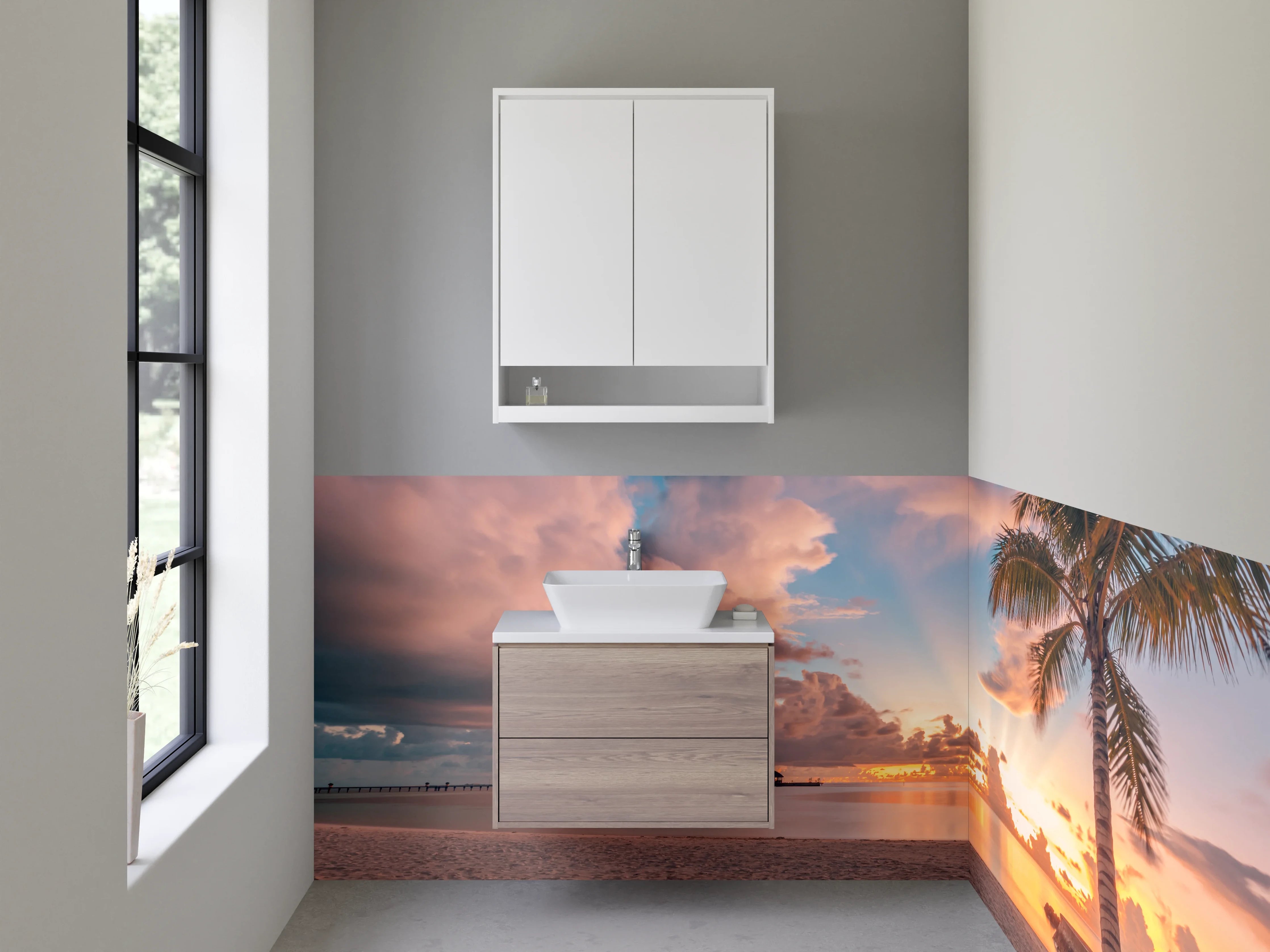 Waschbecken-Rückwand - Tropische Strandkulisse bei Sonnenuntergang