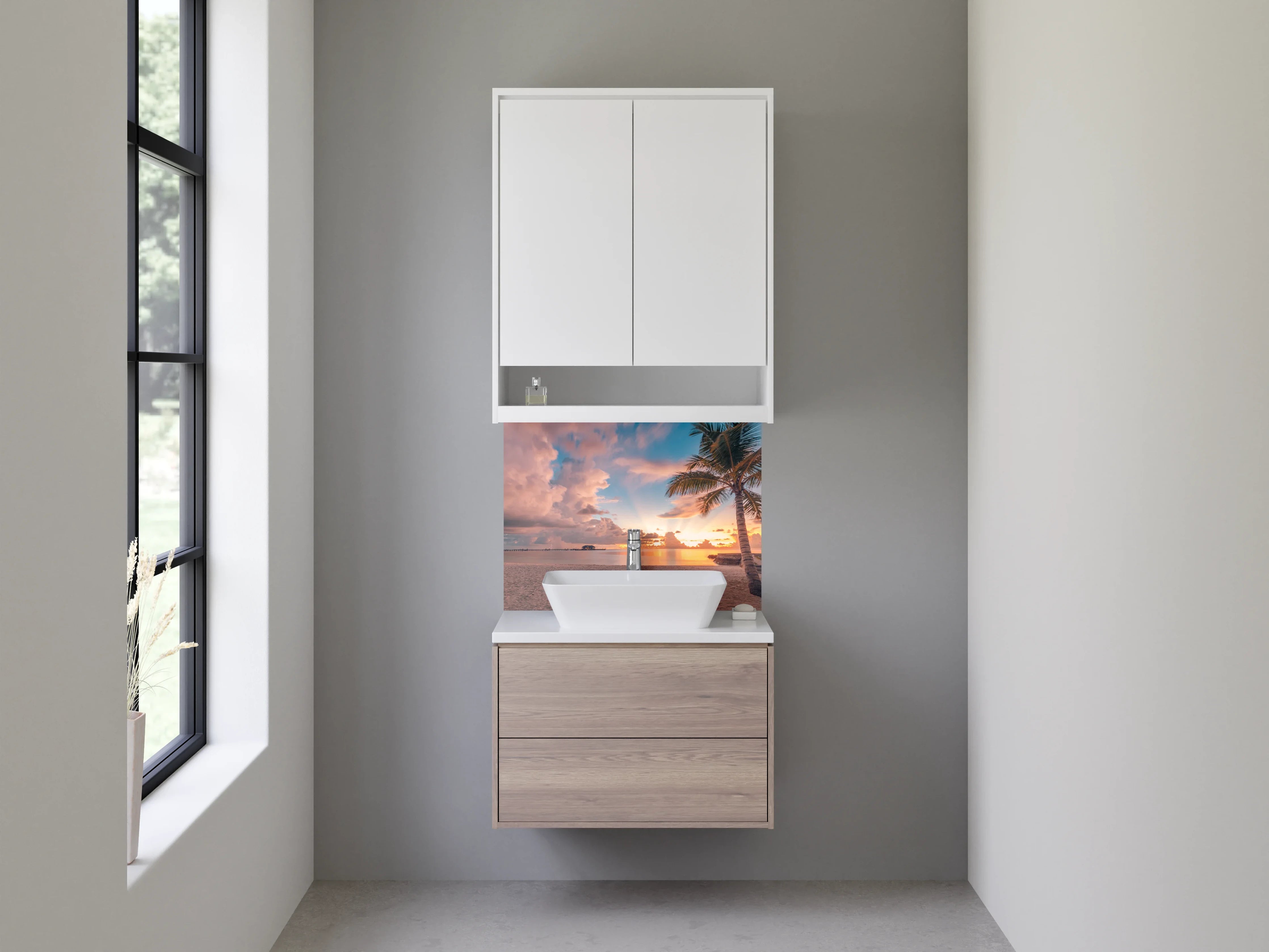 Waschbecken-Rückwand - Tropische Strandkulisse bei Sonnenuntergang