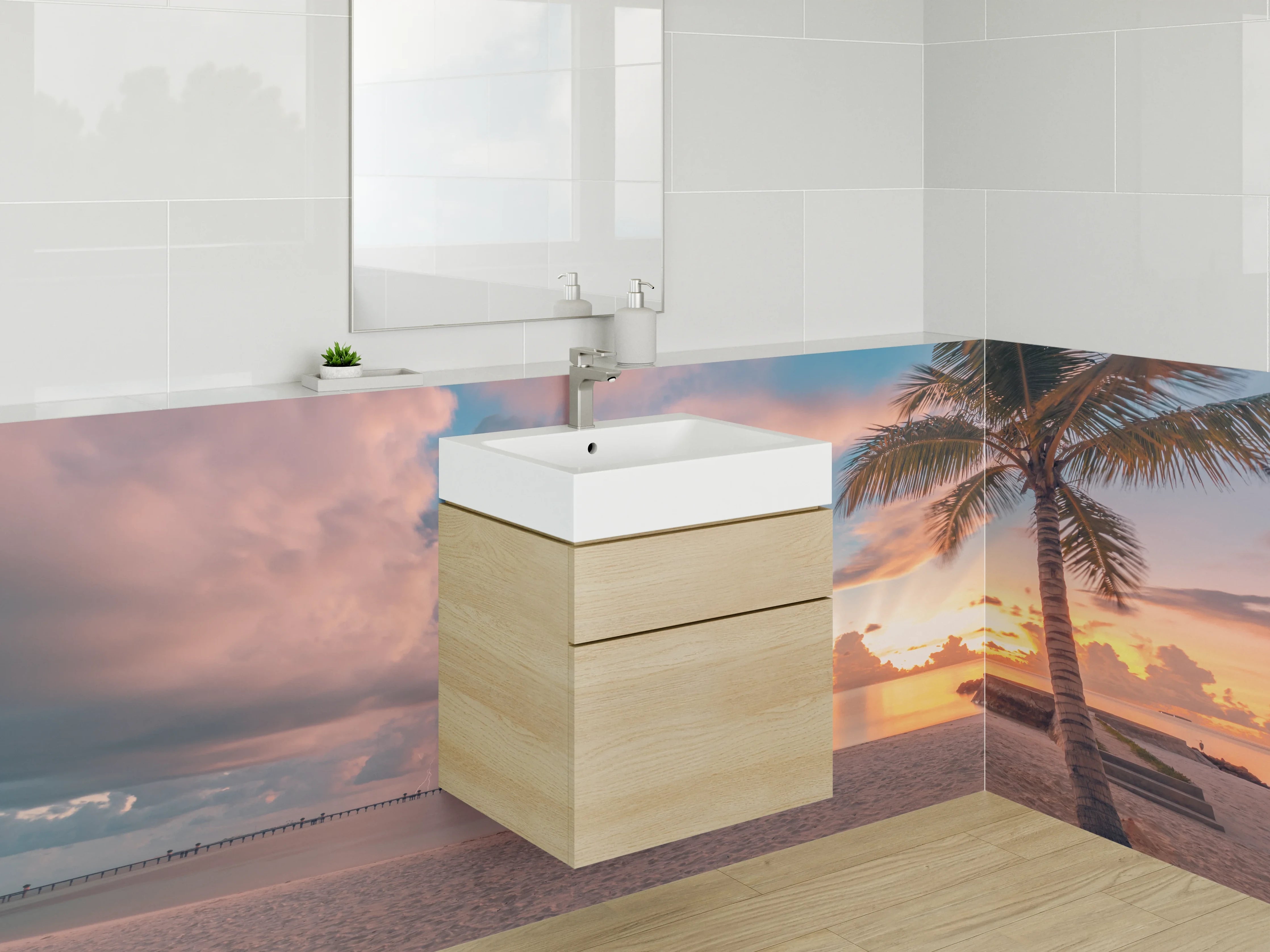 Waschbecken-Rückwand - Tropische Strandkulisse bei Sonnenuntergang