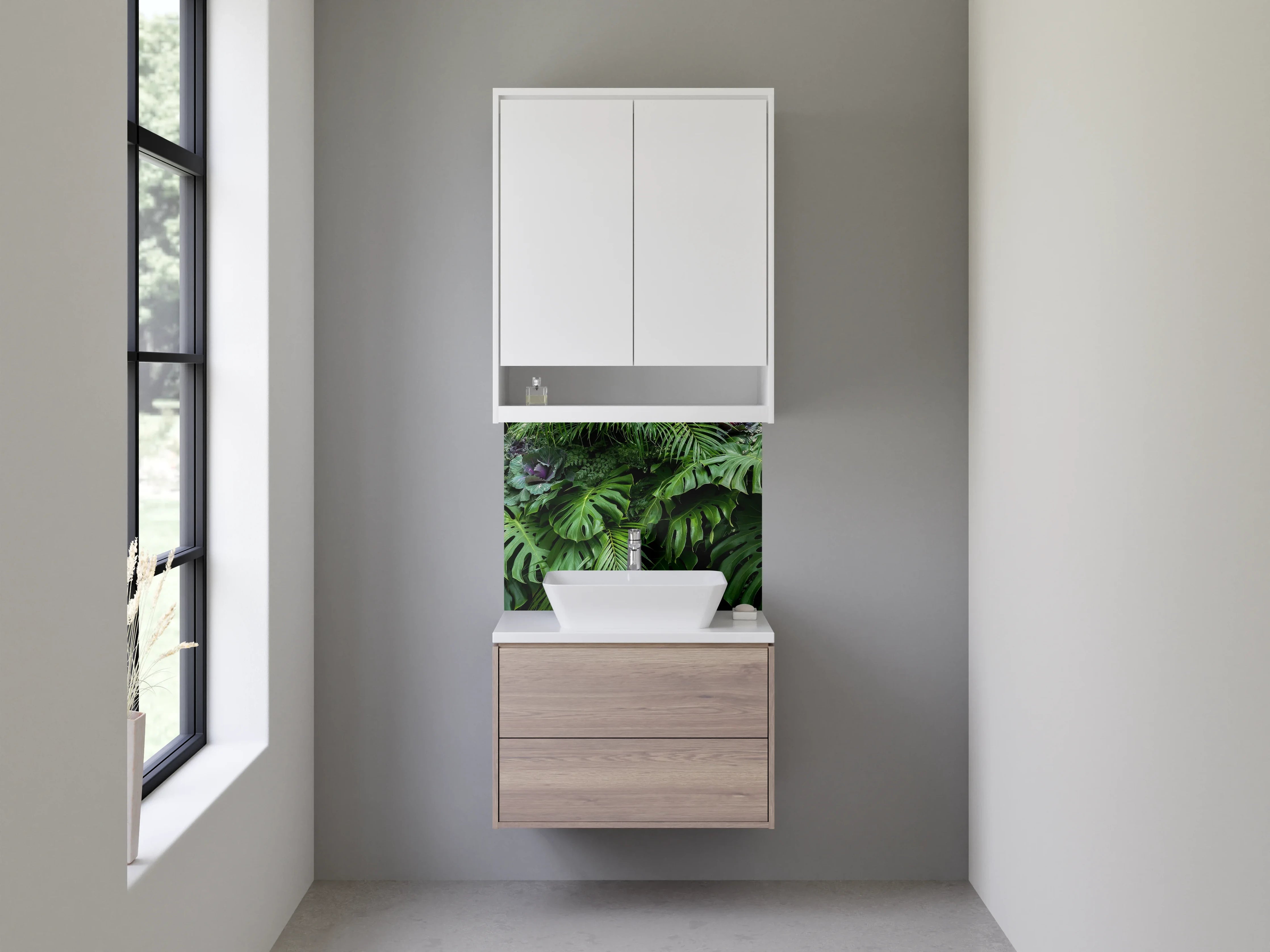 Waschbecken-Rückwand - Tropischer Dschungel mit Monstera-Blättern