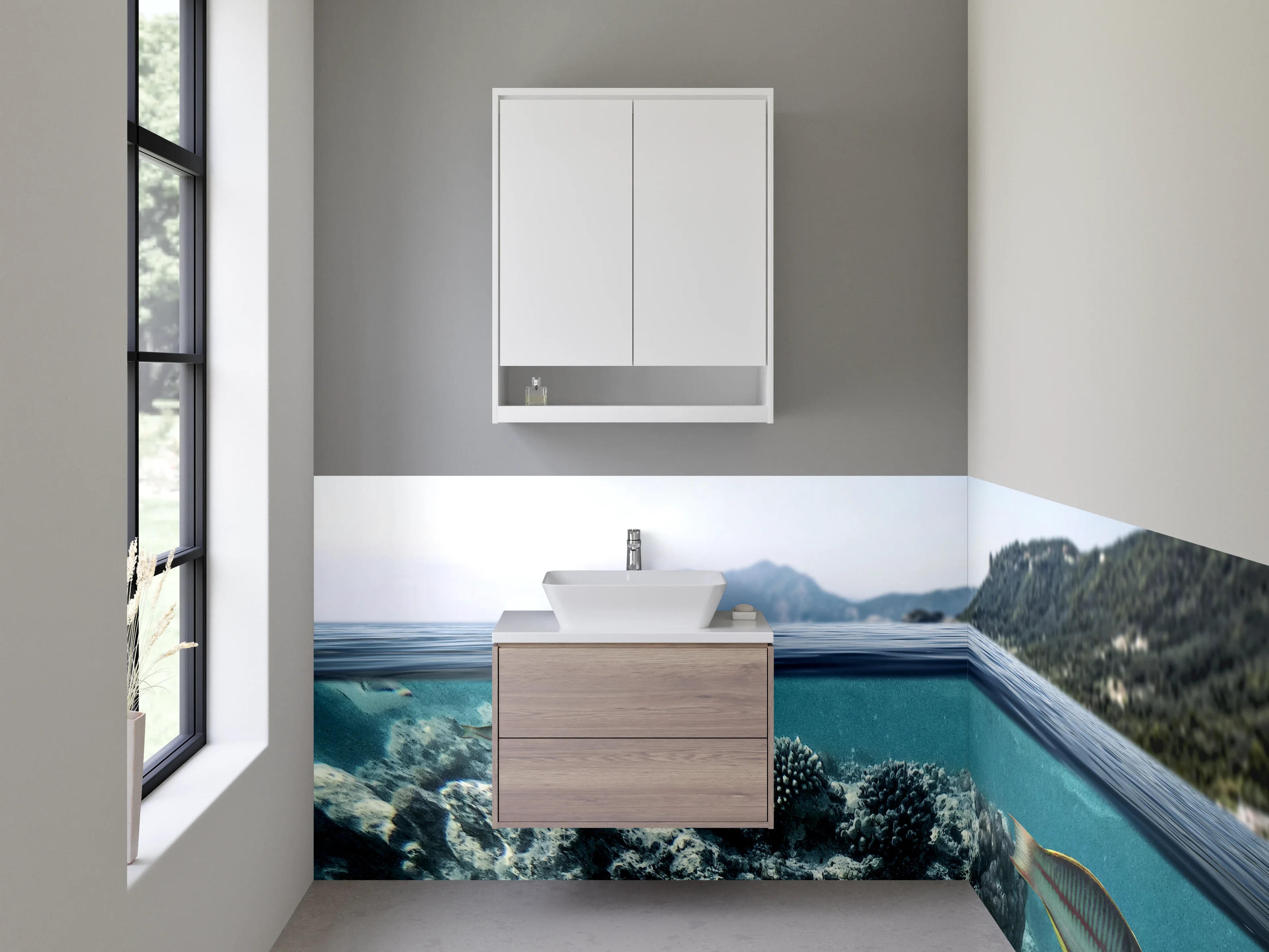 Waschbecken-Rückwand - Tropischer Unterwasser-Tropfen