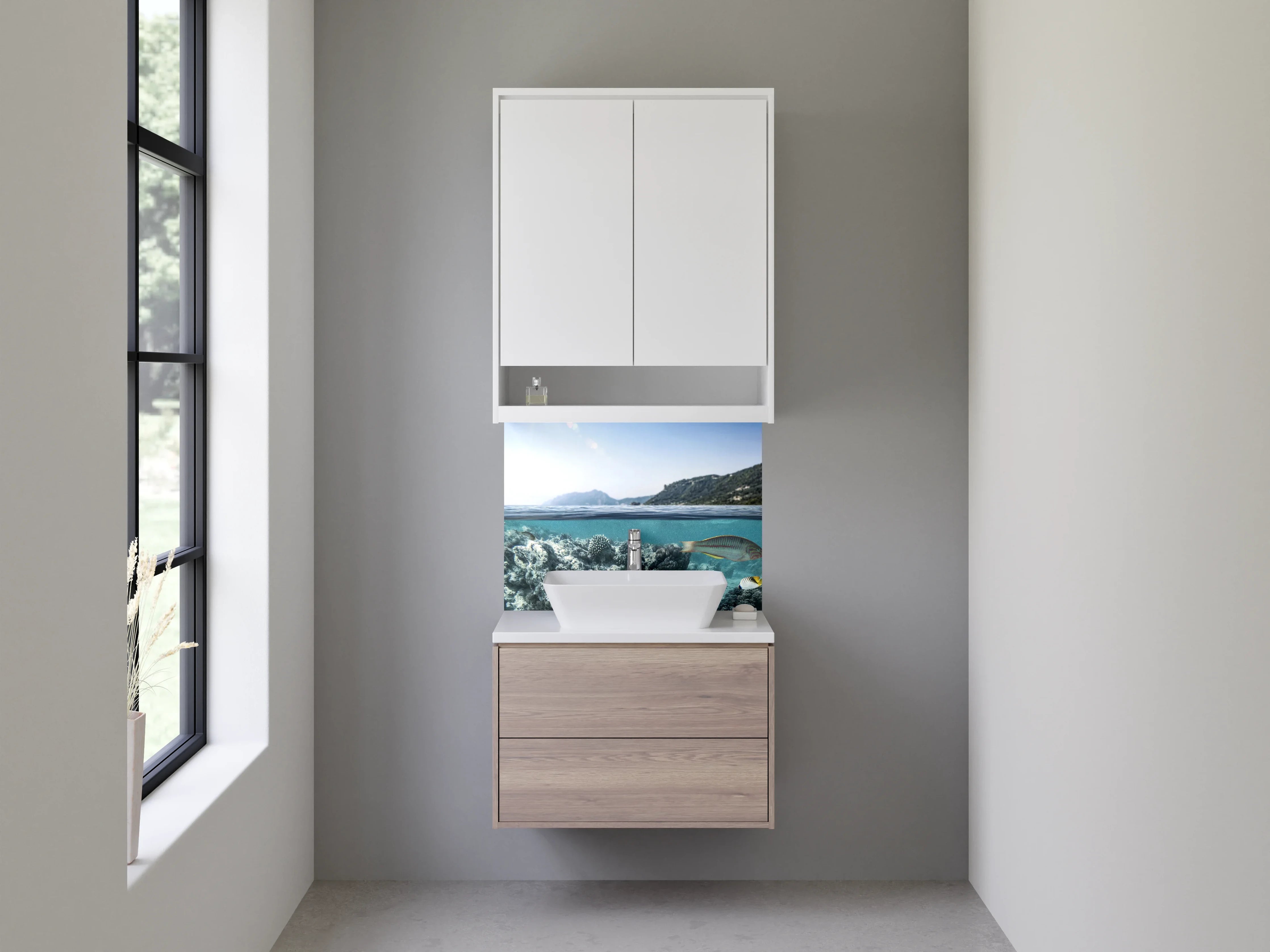 Waschbecken-Rückwand - Tropischer Unterwasser-Tropfen