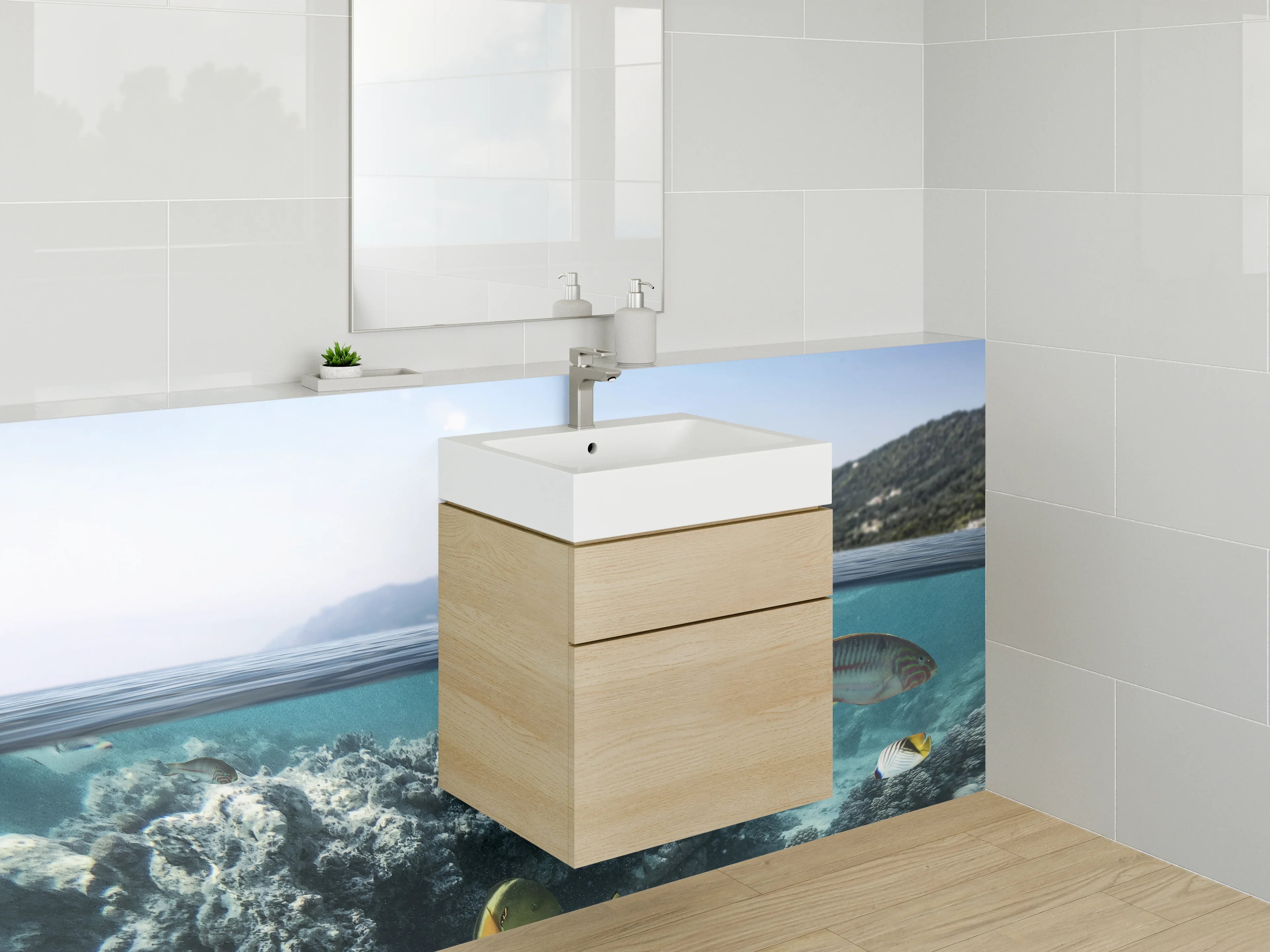 Waschbecken-Rückwand - Tropischer Unterwasser-Tropfen