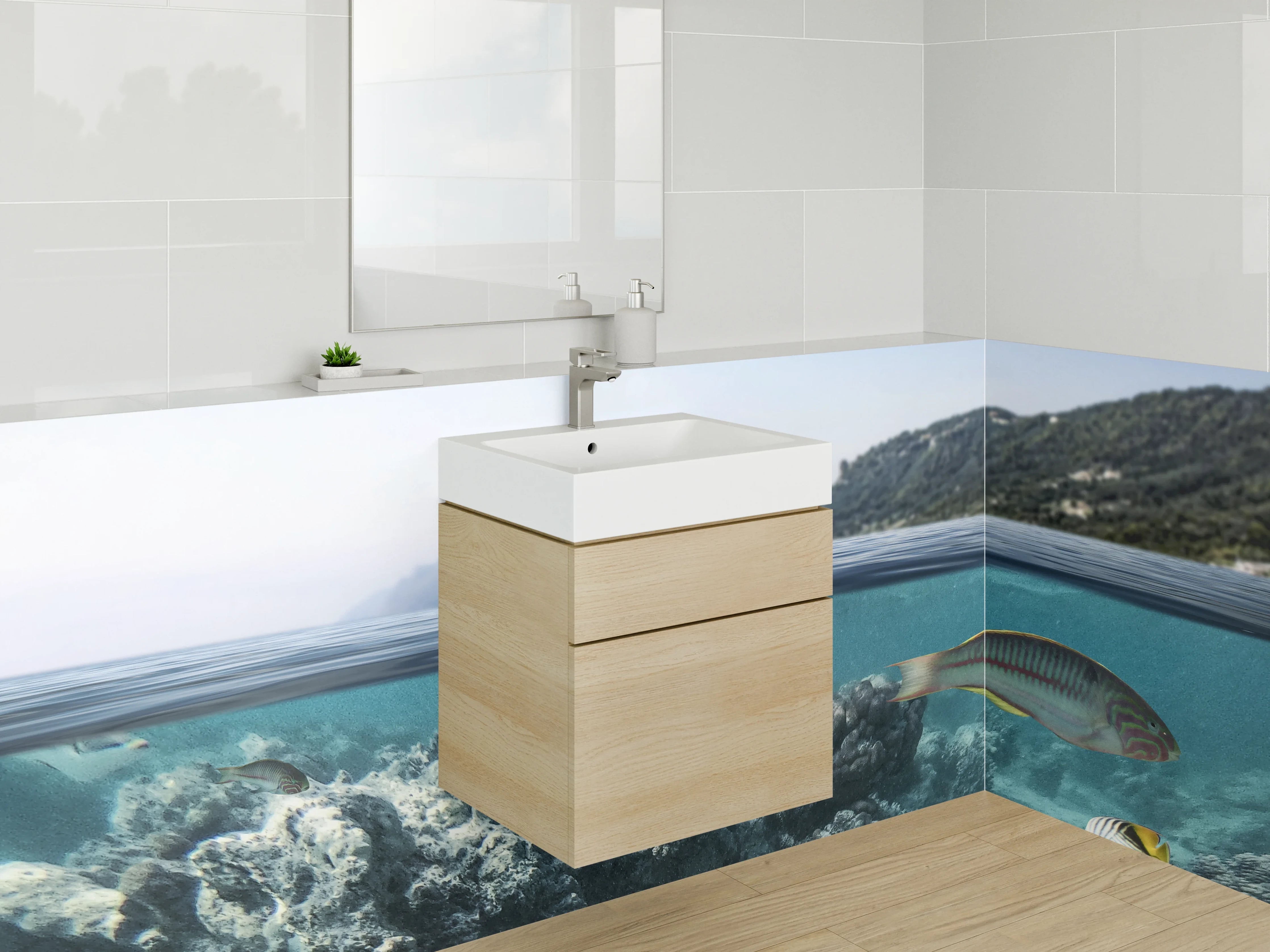 Waschbecken-Rückwand - Tropischer Unterwasser-Tropfen