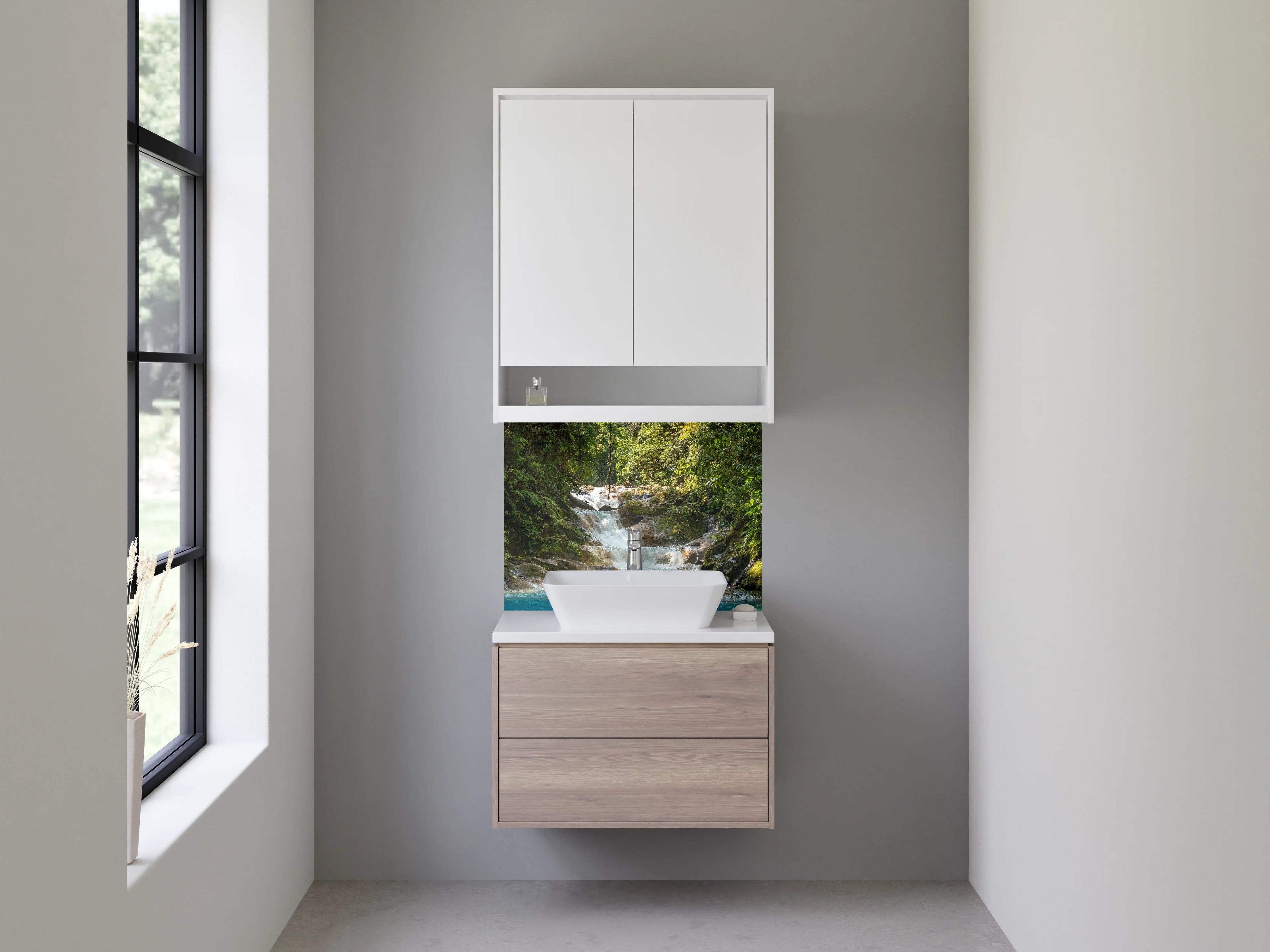 Waschbecken-Rückwand - Tropischer Wasserfall am Dschungelpool