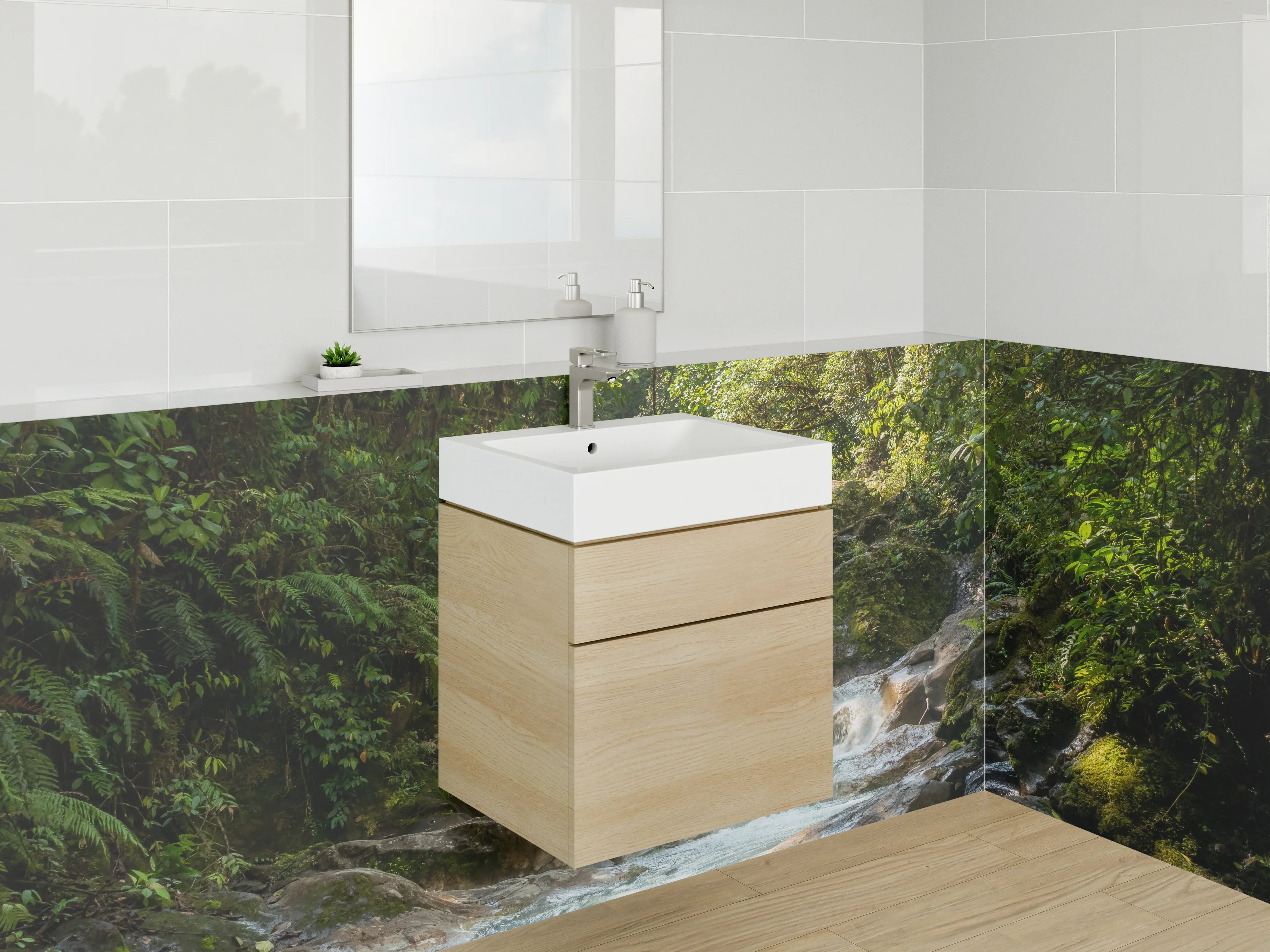 Waschbecken-Rückwand - Tropischer Wasserfall am Dschungelpool