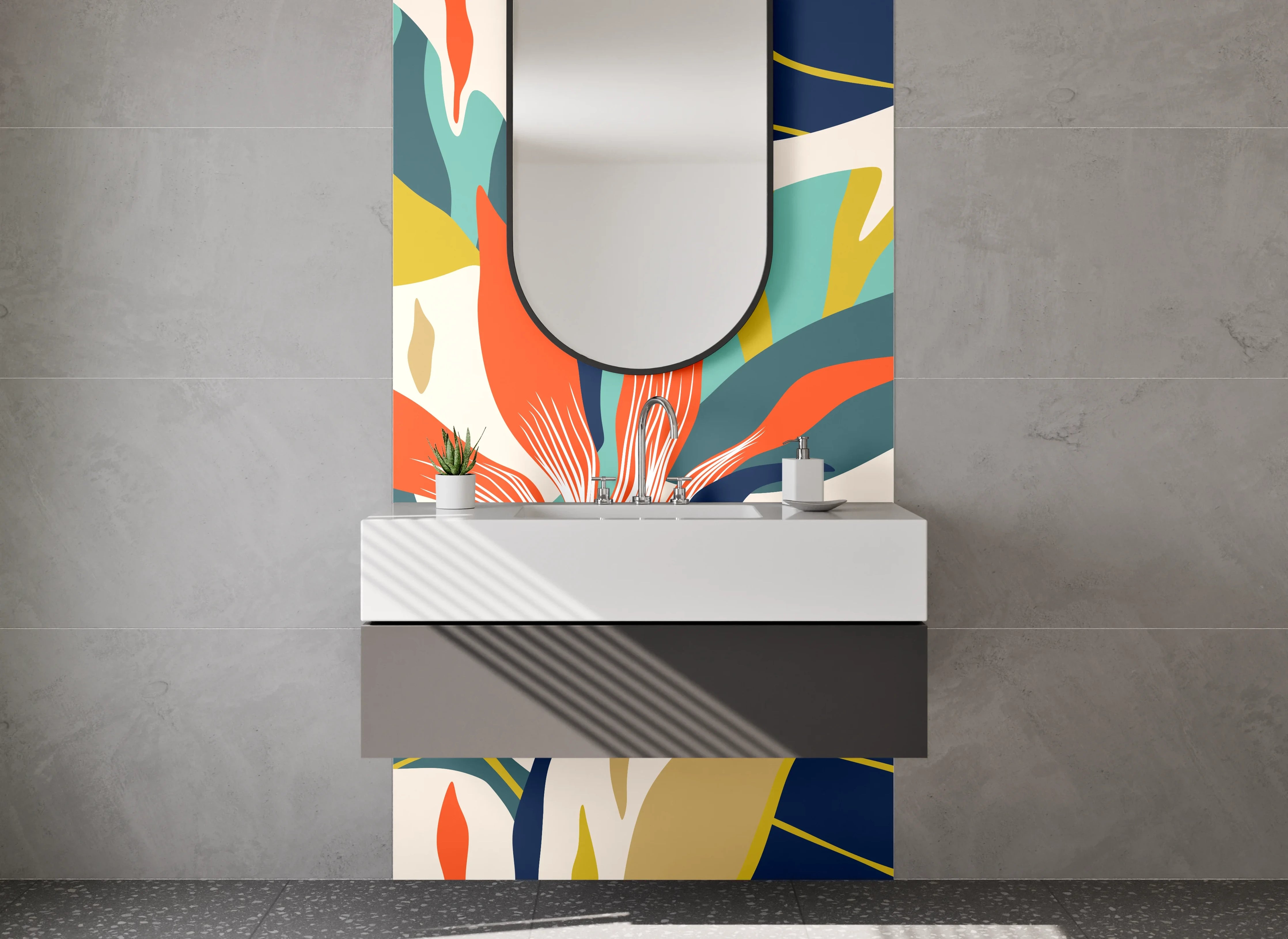 Waschbecken-Rückwand - Tropisches Blattmuster Floral Illustration