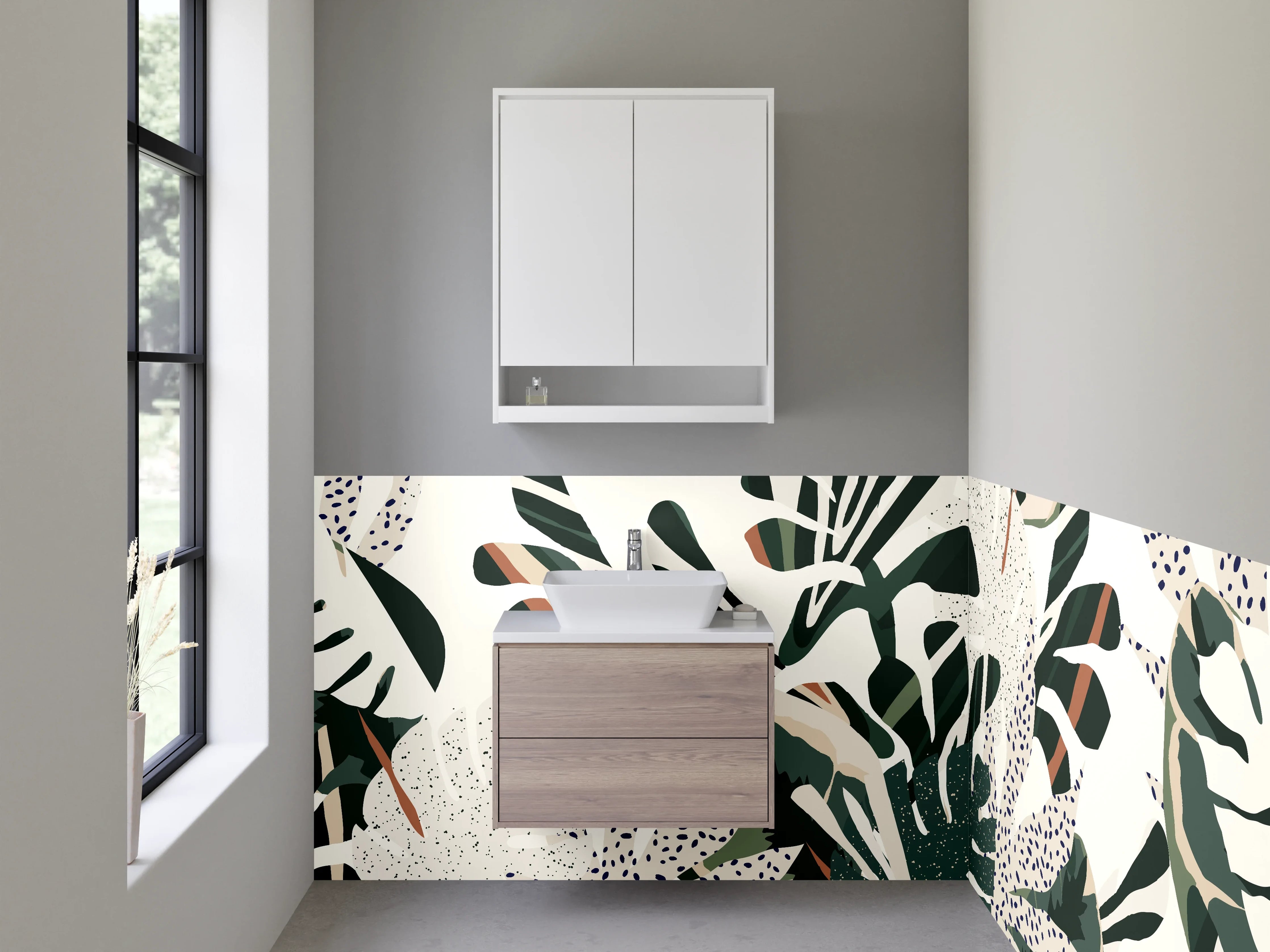 Waschbecken-Rückwand - Tropisches Blattmuster abstrakt grün
