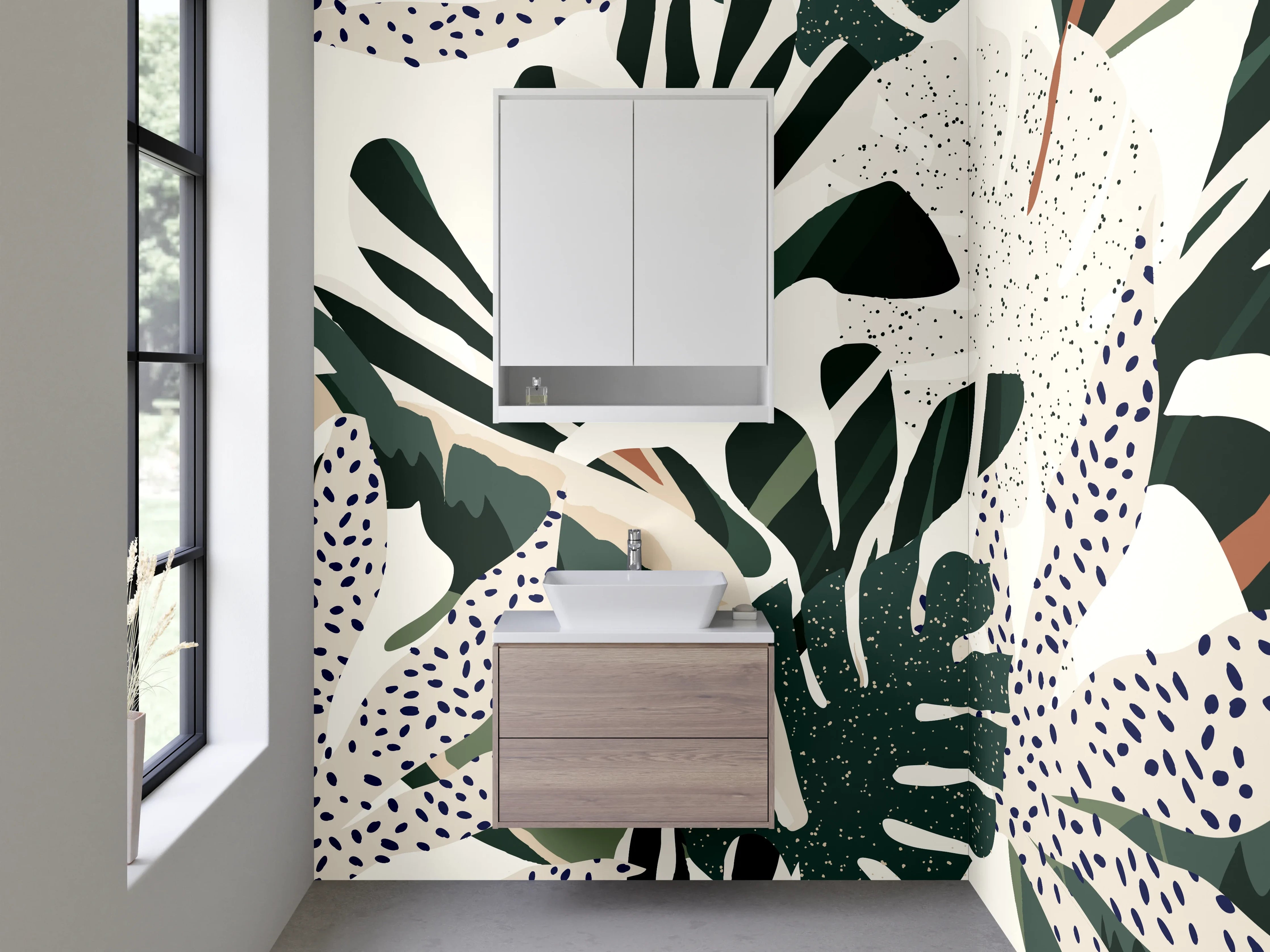 Waschbecken-Rückwand - Tropisches Blattmuster abstrakt grün