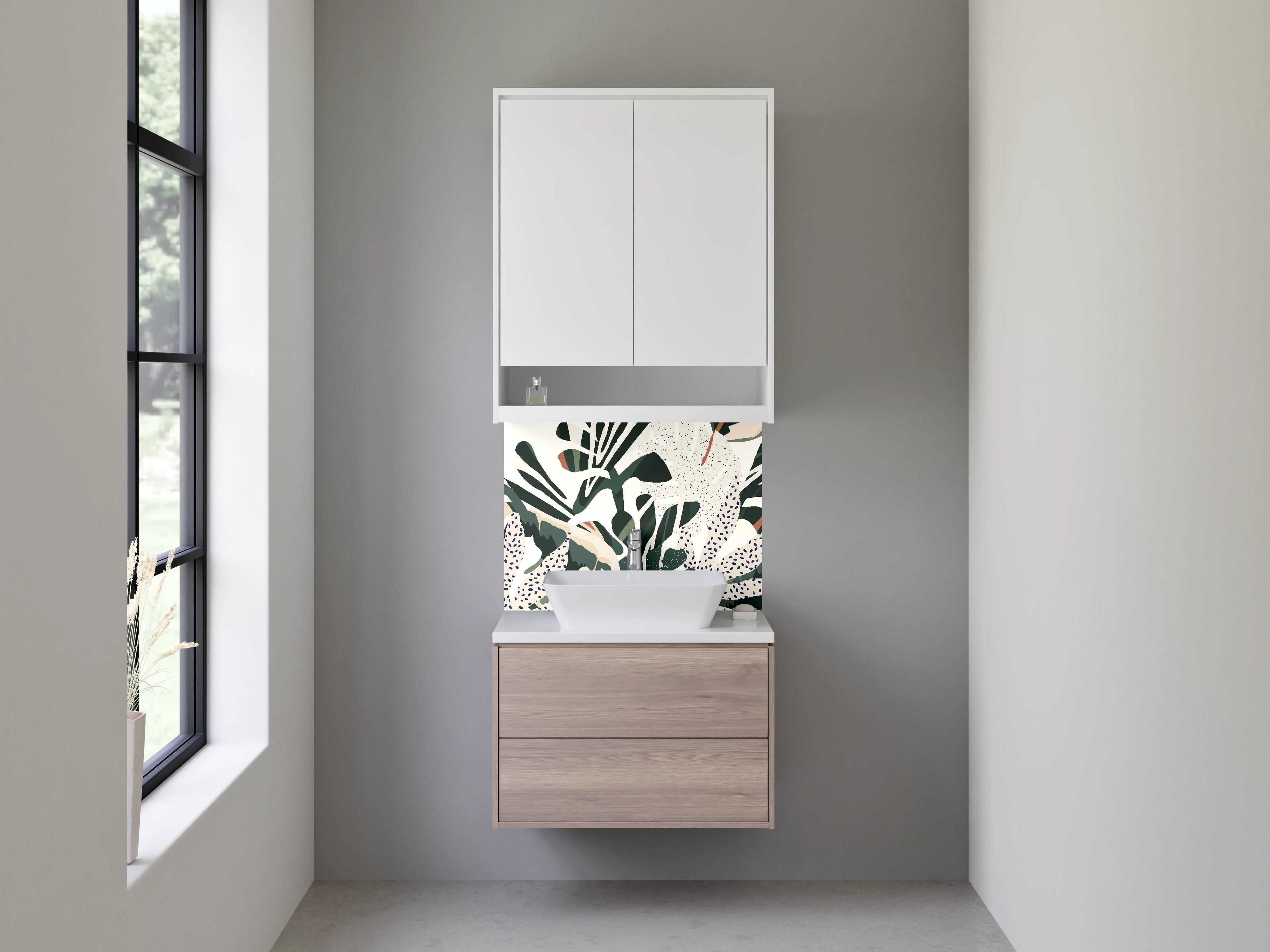 Waschbecken-Rückwand - Tropisches Blattmuster abstrakt grün