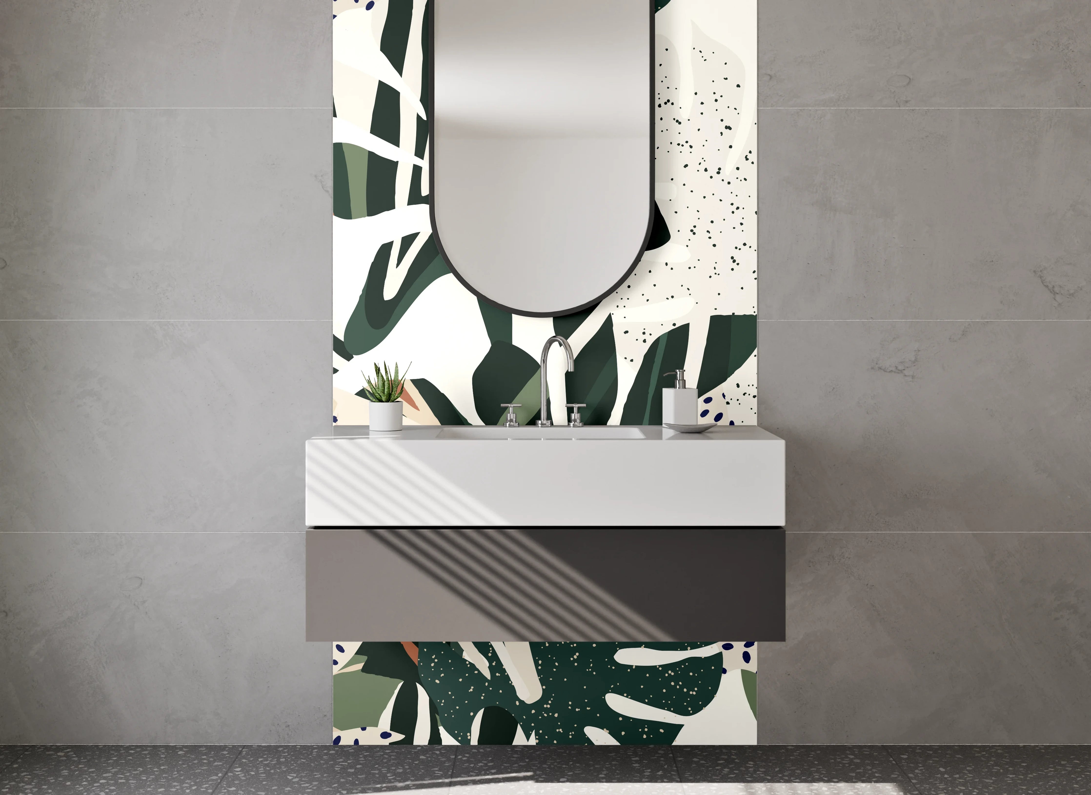 Waschbecken-Rückwand - Tropisches Blattmuster abstrakt grün