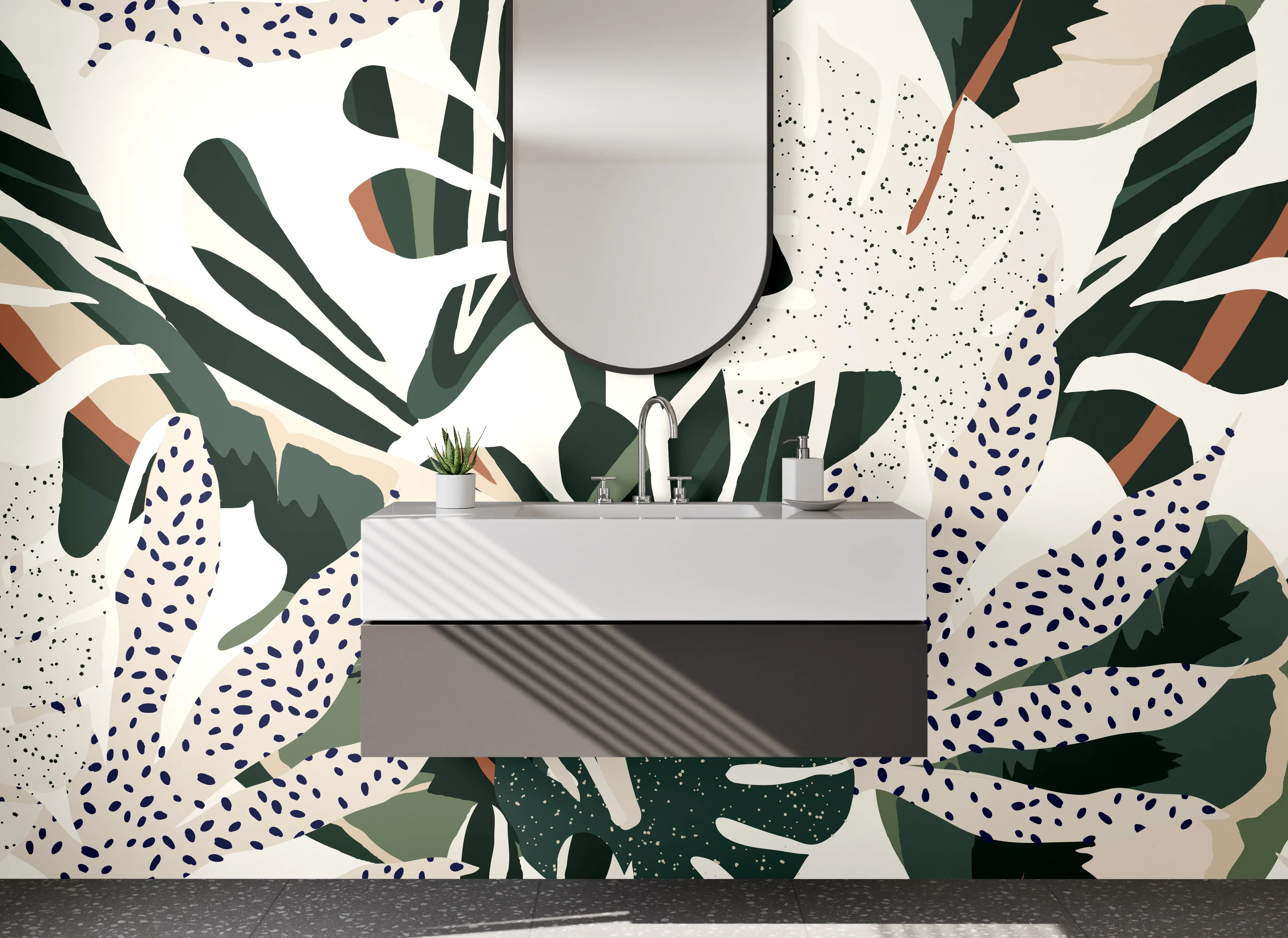 Waschbecken-Rückwand - Tropisches Blattmuster abstrakt grün
