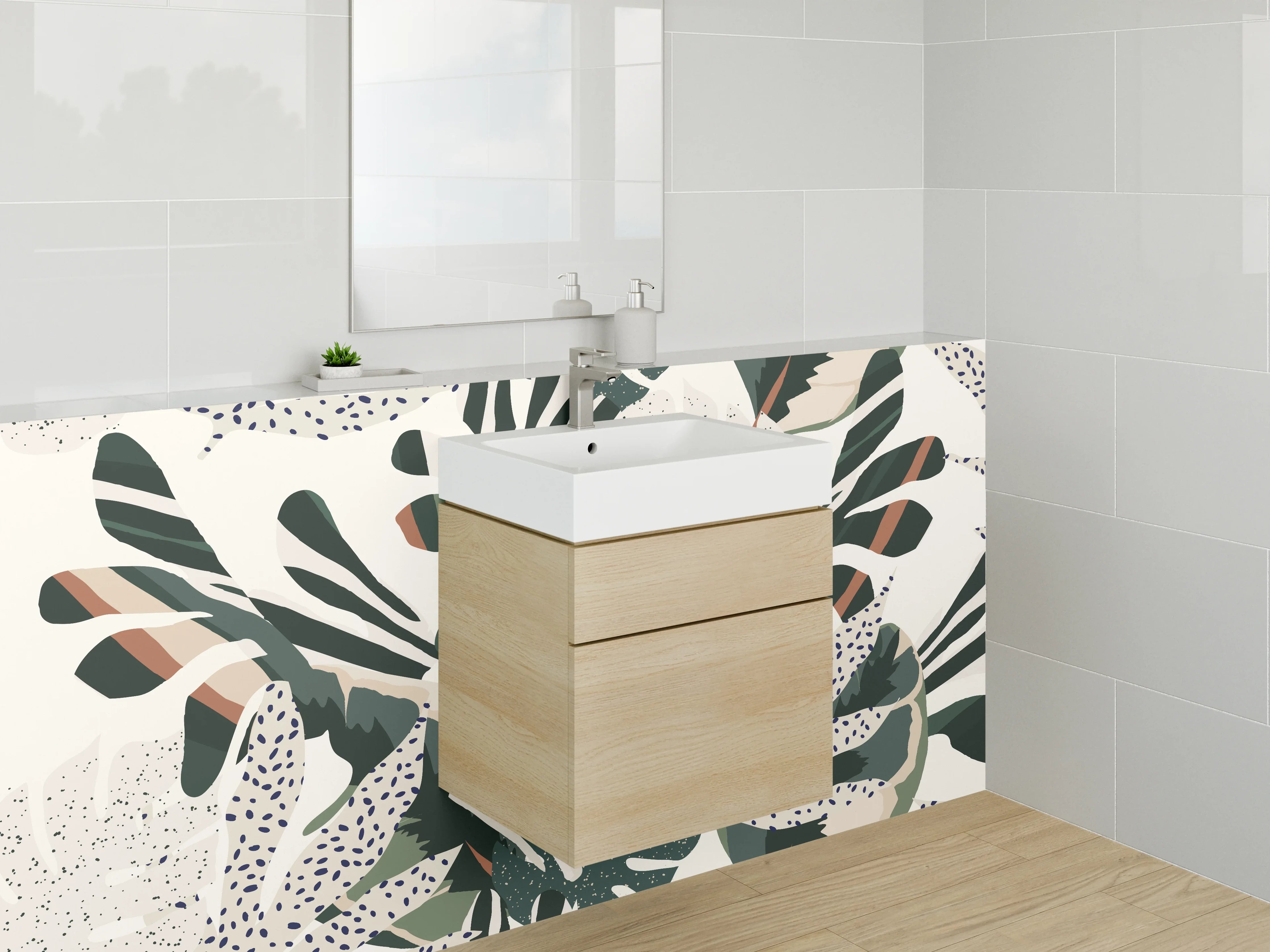 Waschbecken-Rückwand - Tropisches Blattmuster abstrakt grün