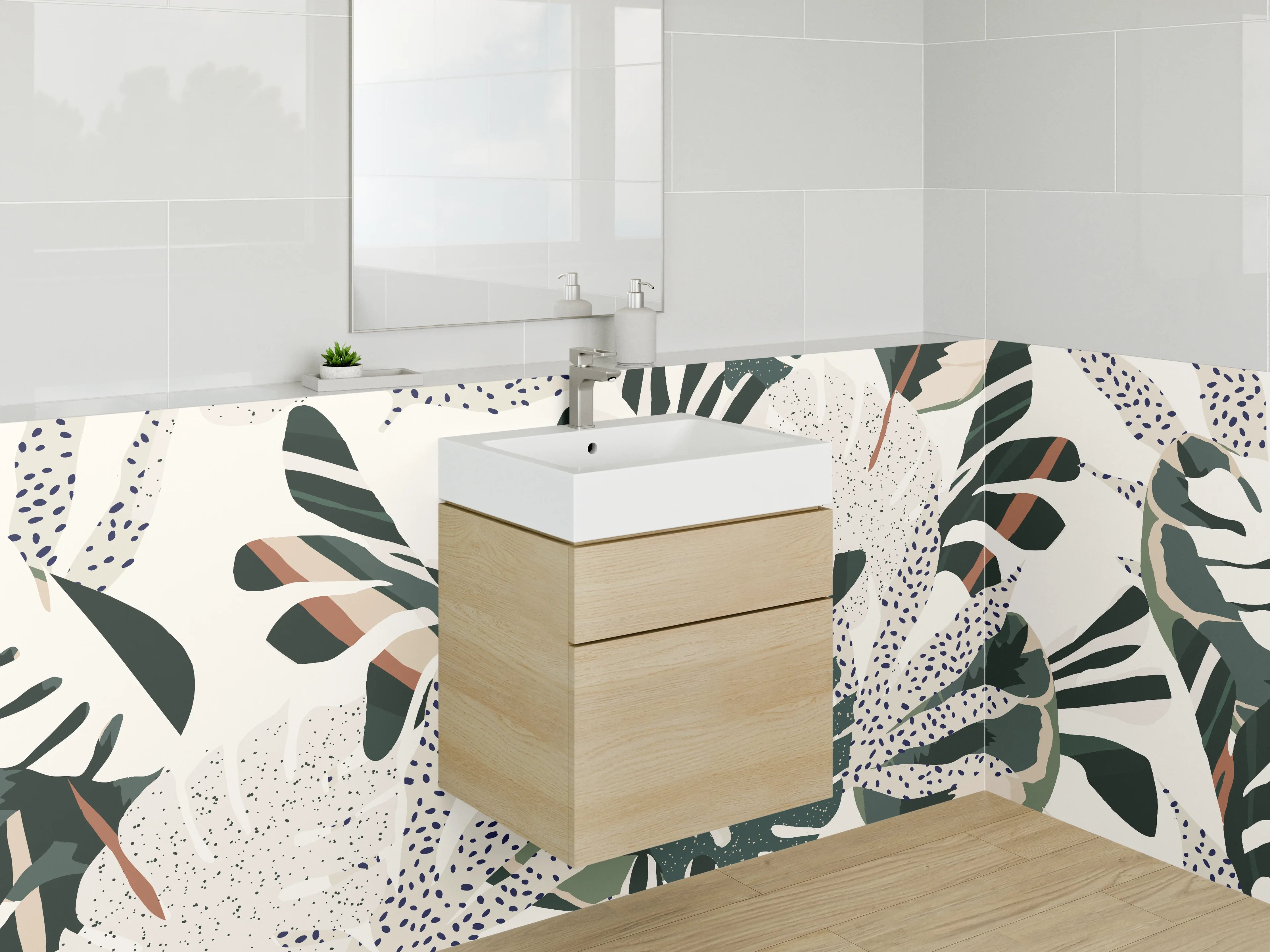 Waschbecken-Rückwand - Tropisches Blattmuster abstrakt grün